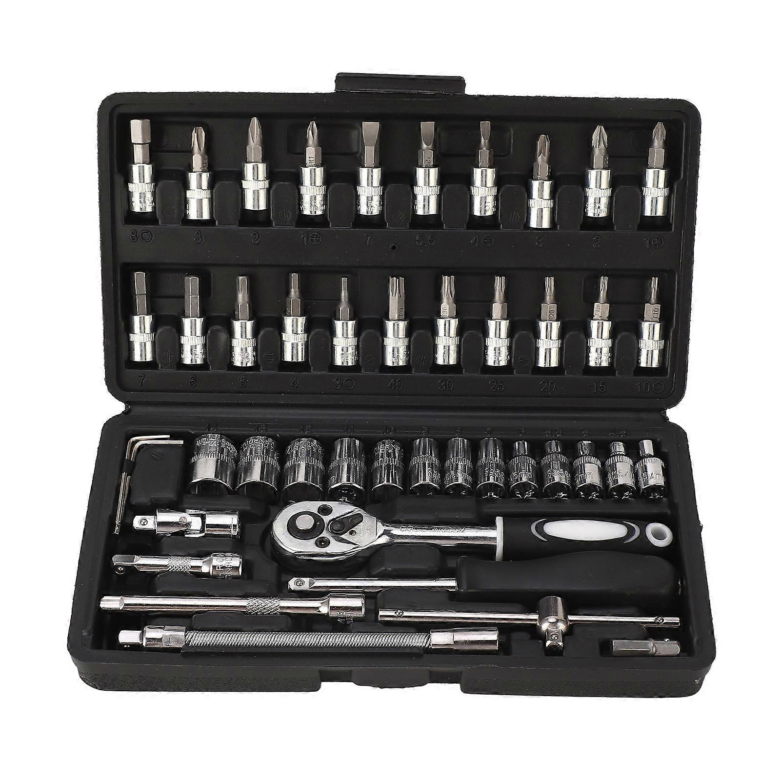Combination Tool Kit: Screwdriver Bit Hex Socket Set with Ratchet Wrench for Home Workshop Repair