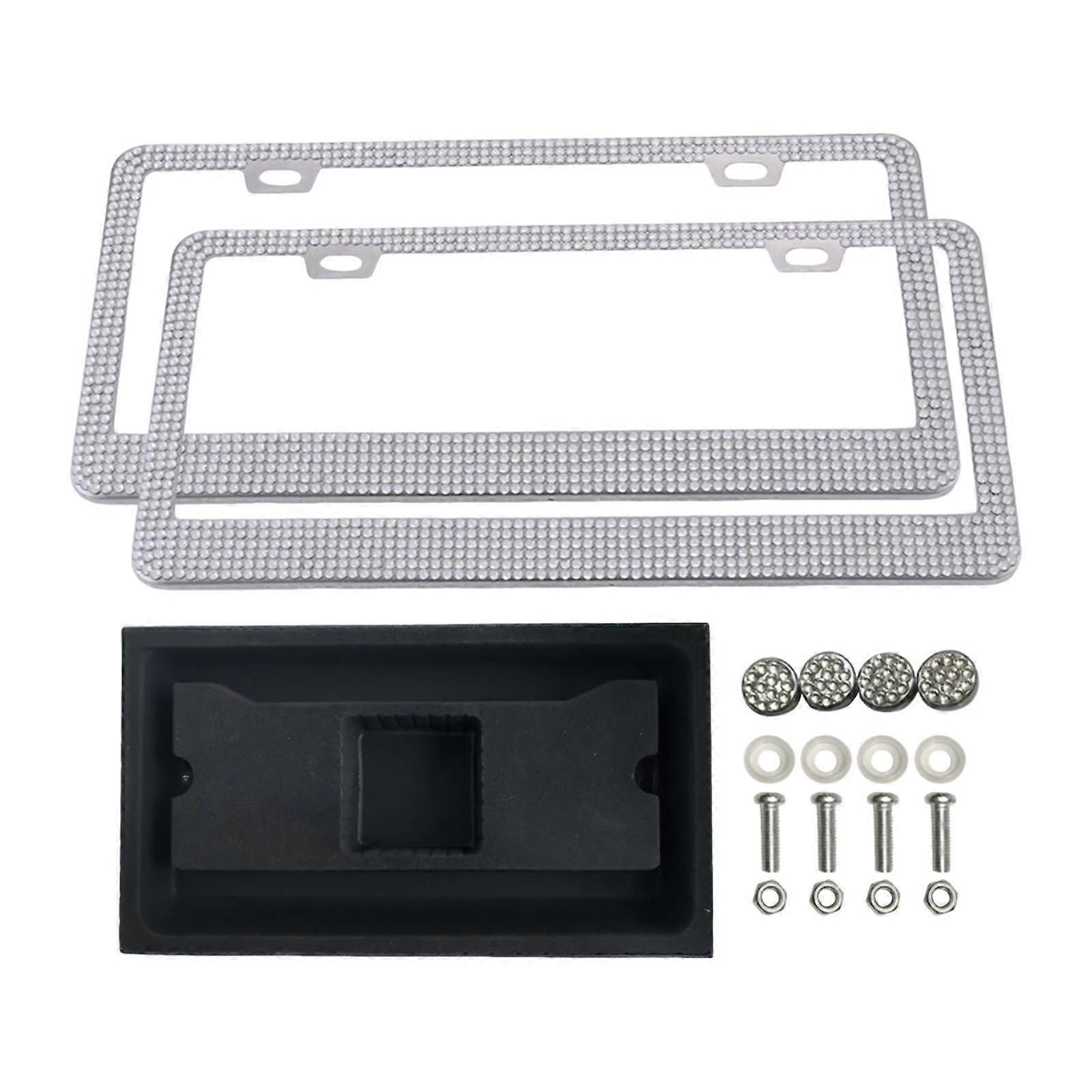 2Pcs Car License Plate Frame Accessory with Rhinestones High Performance