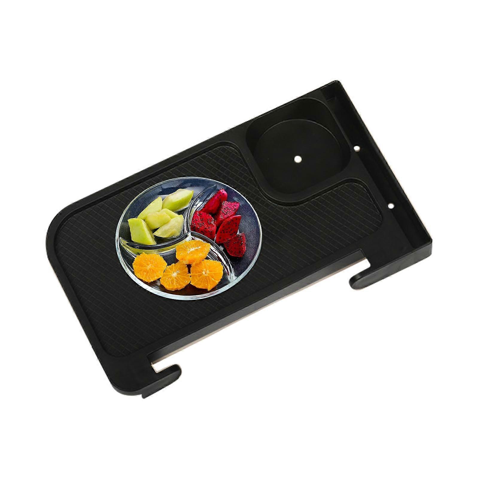 Chair Arm Table Tray With Water Bottle Holder And Side Shelf Black For Food Snacks Drinks Books
