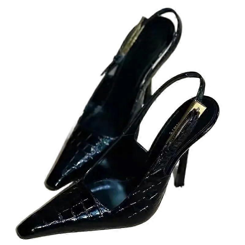 Pointed Heels for Women, sexy, pointed, flat, backless, office, commuting, casual, formal, Crocodile 9cm Heel size 36.