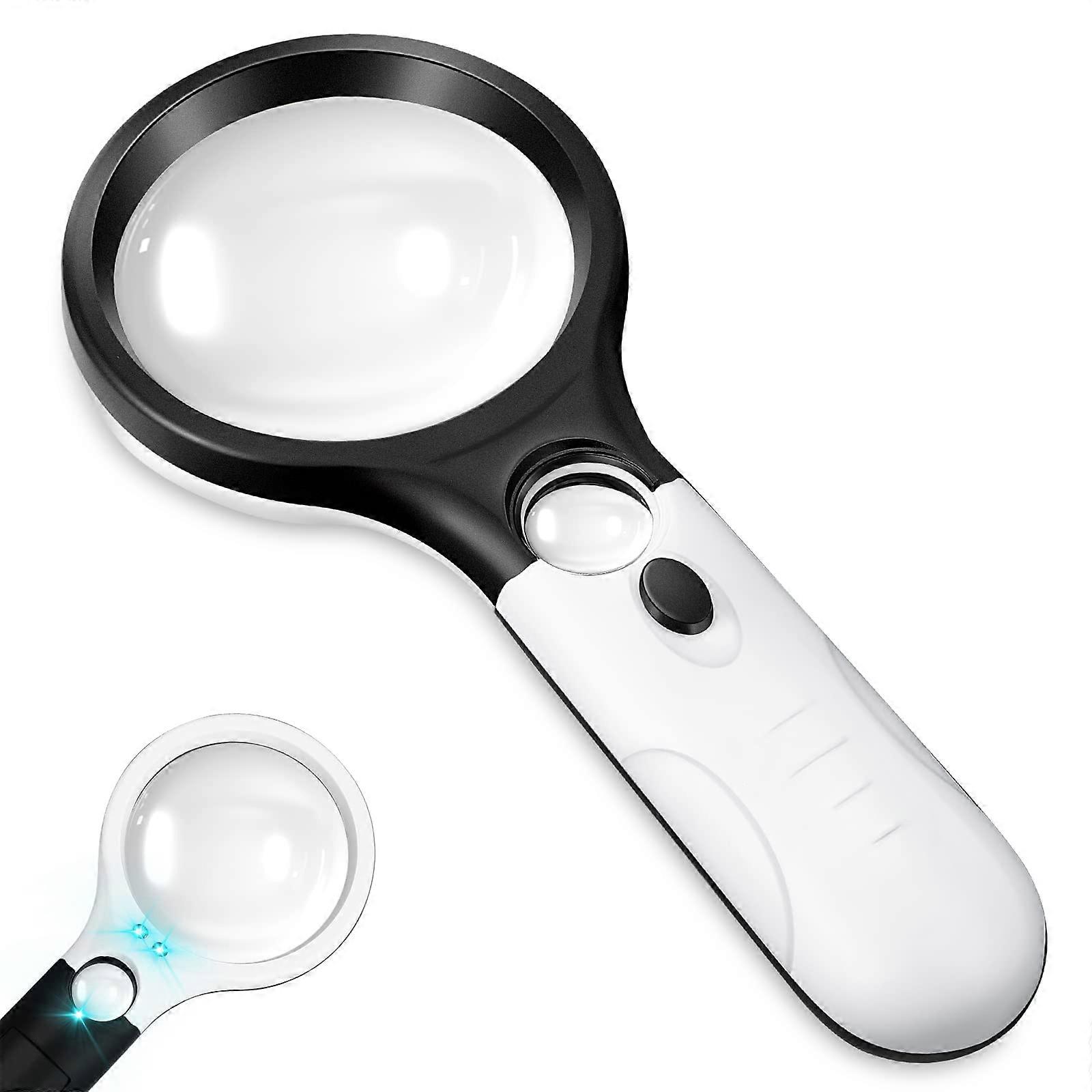 Magnifying Glass with Light, 10x Magnification, 30x Reading Lens, Double Lens Handheld Magnifier for Seniors and Kids