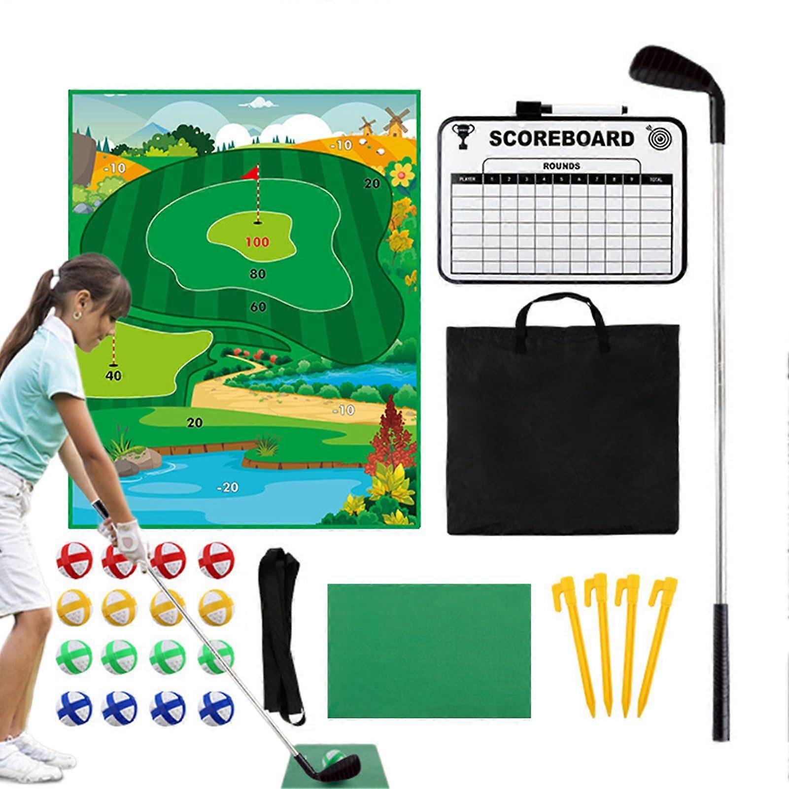 Golf Chipping Game Sticky Golf Set with Club for Kids, Interactive Training Set with Putter and Green Mat for Indoors