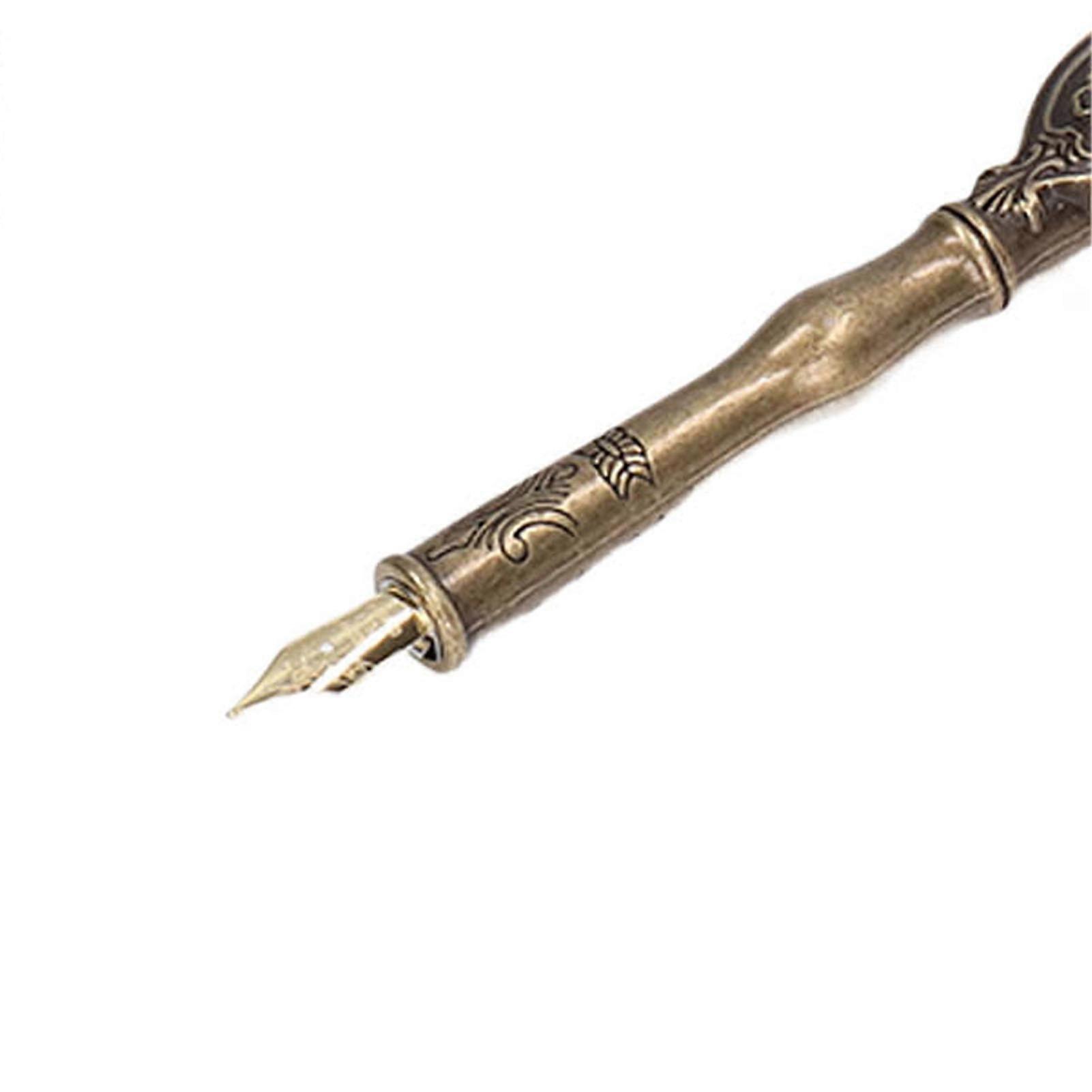 Feather Pen Sprinkle Gold Luxury Vintage Style Quill Feather Pen with Base Nibs Ink Bottle for Calligraphy GiftLake Blue