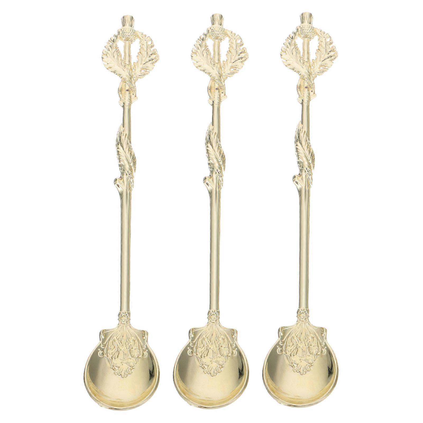 Taster Spoons Zinc Alloy Dessert Spoons Golden Retro Style Afternoon Tea 3Pcs