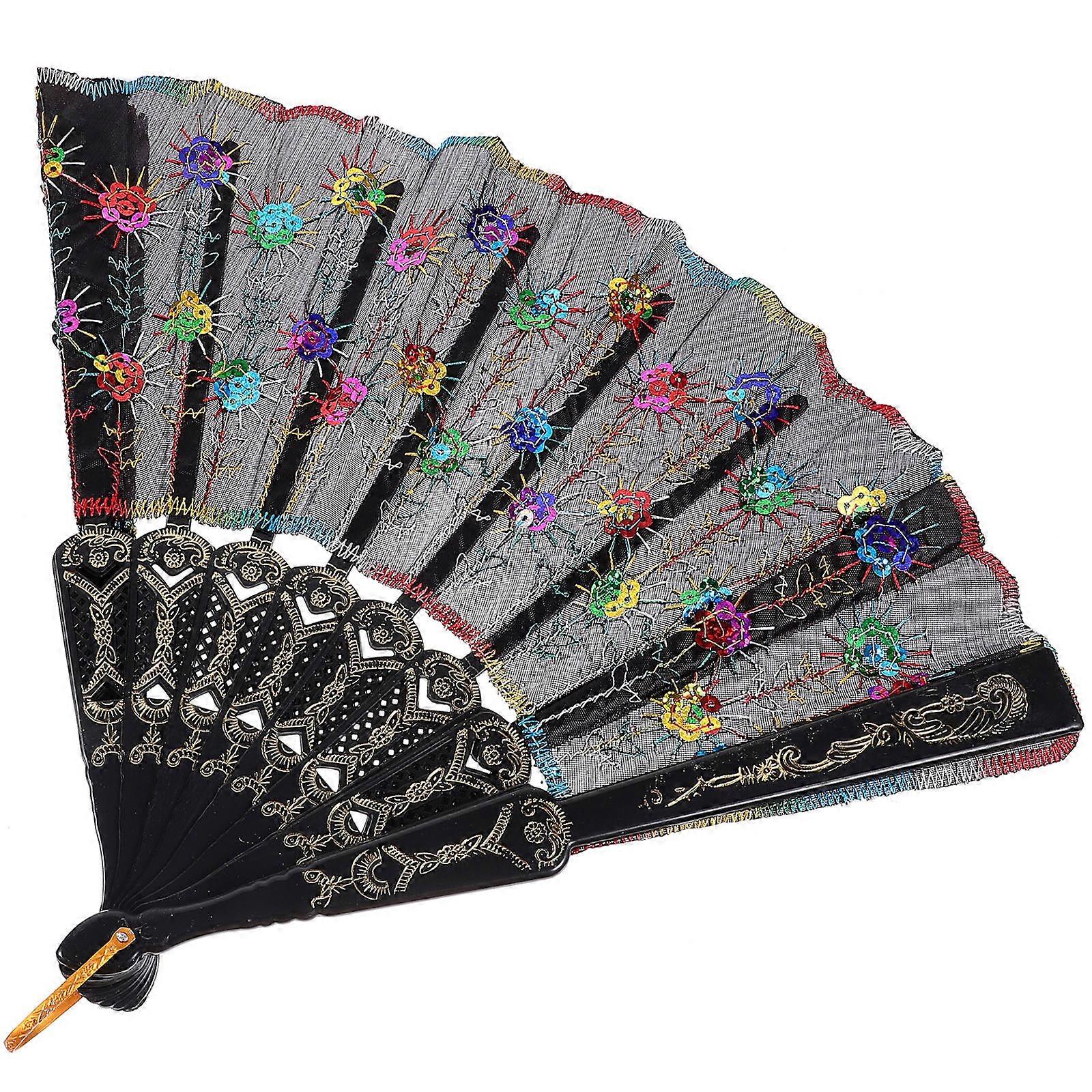 Lightweight Embroidered Folding Hand Fan with Peacock Design, Chinese Style Decorative Fan for Weddings, Performances, and Events
