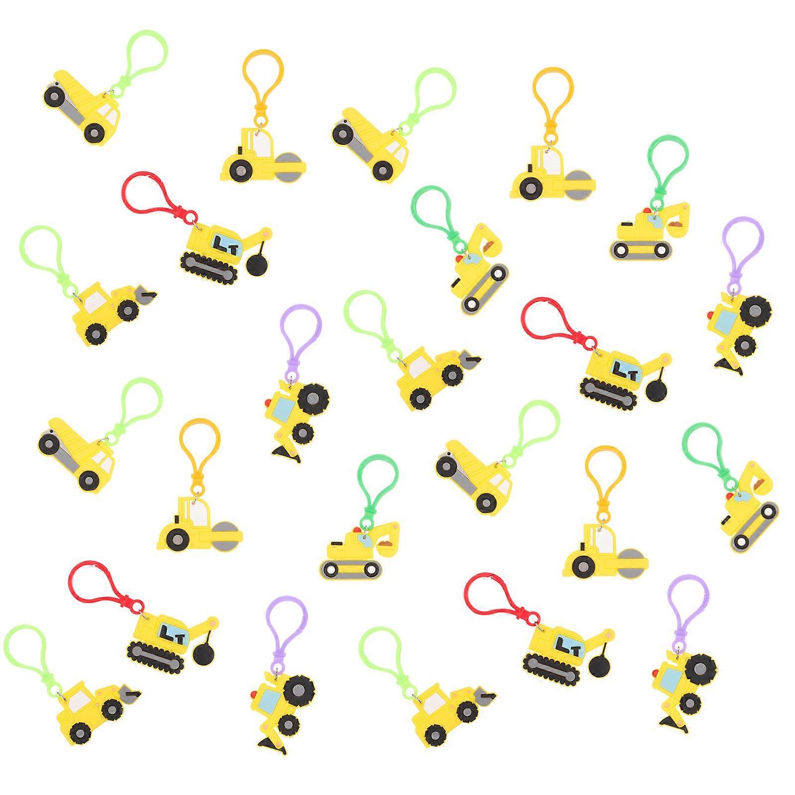 24pcs PVC Cartoon Engineering Keychains, Lightweight Bag Pendants, Random Style Decorative Key Rings for Students Party Gifts