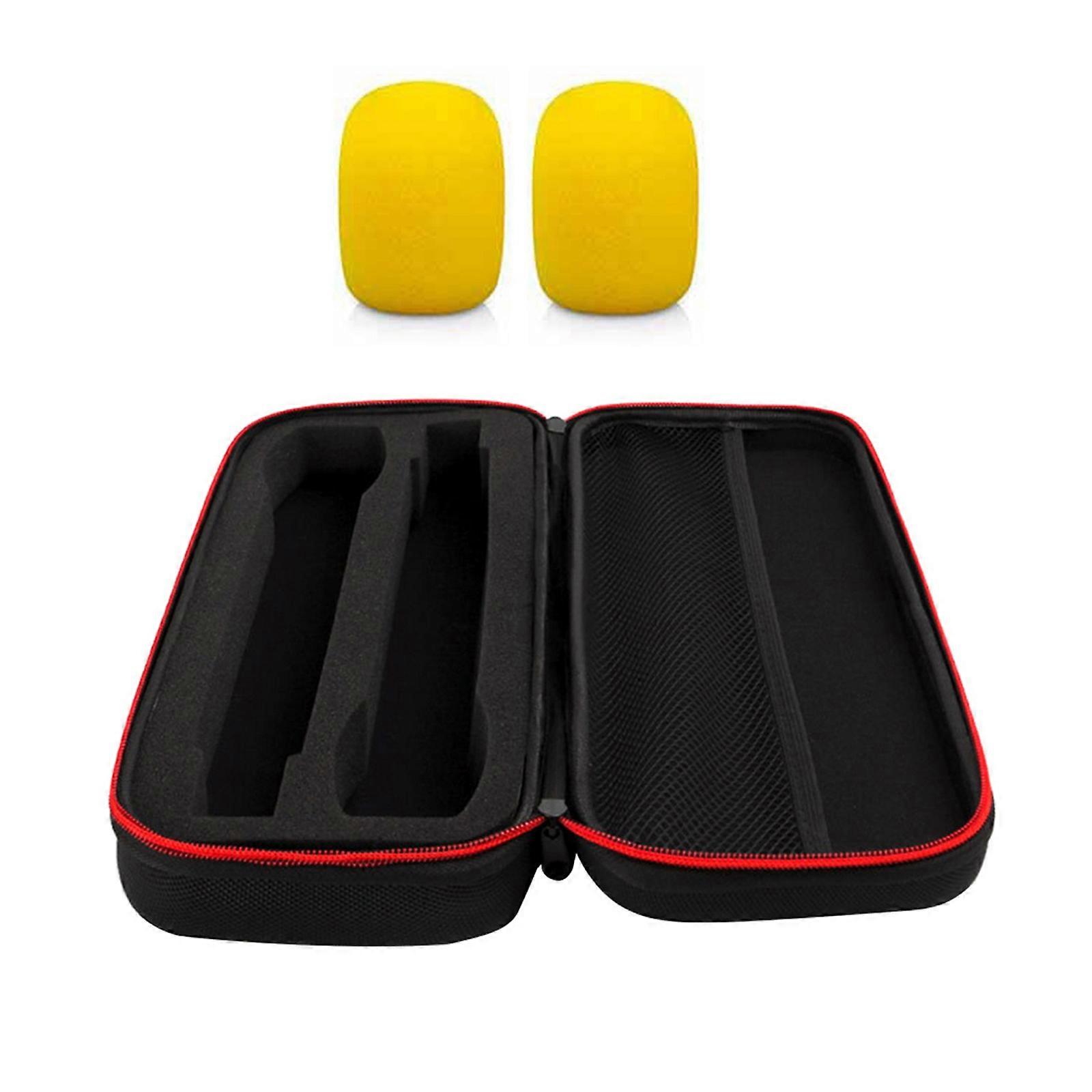 Protective EVA Box Microphone Storage Bag for 2pcs Wireless Handheld Mic with Small Pocket Included Sponge Cover Set Yellow