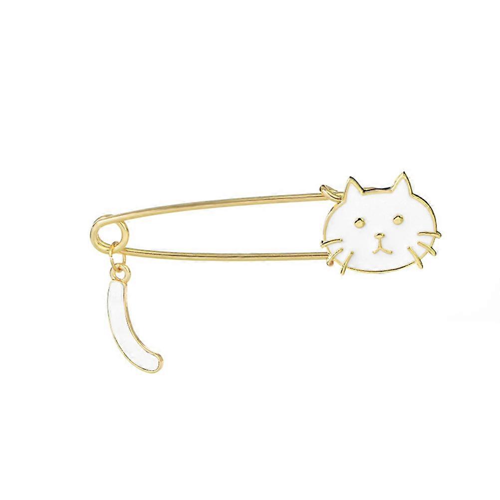 White Lovely Cat Design Brooch with Wagging Tail for Wearing Use Made of Alloy Lightweight and