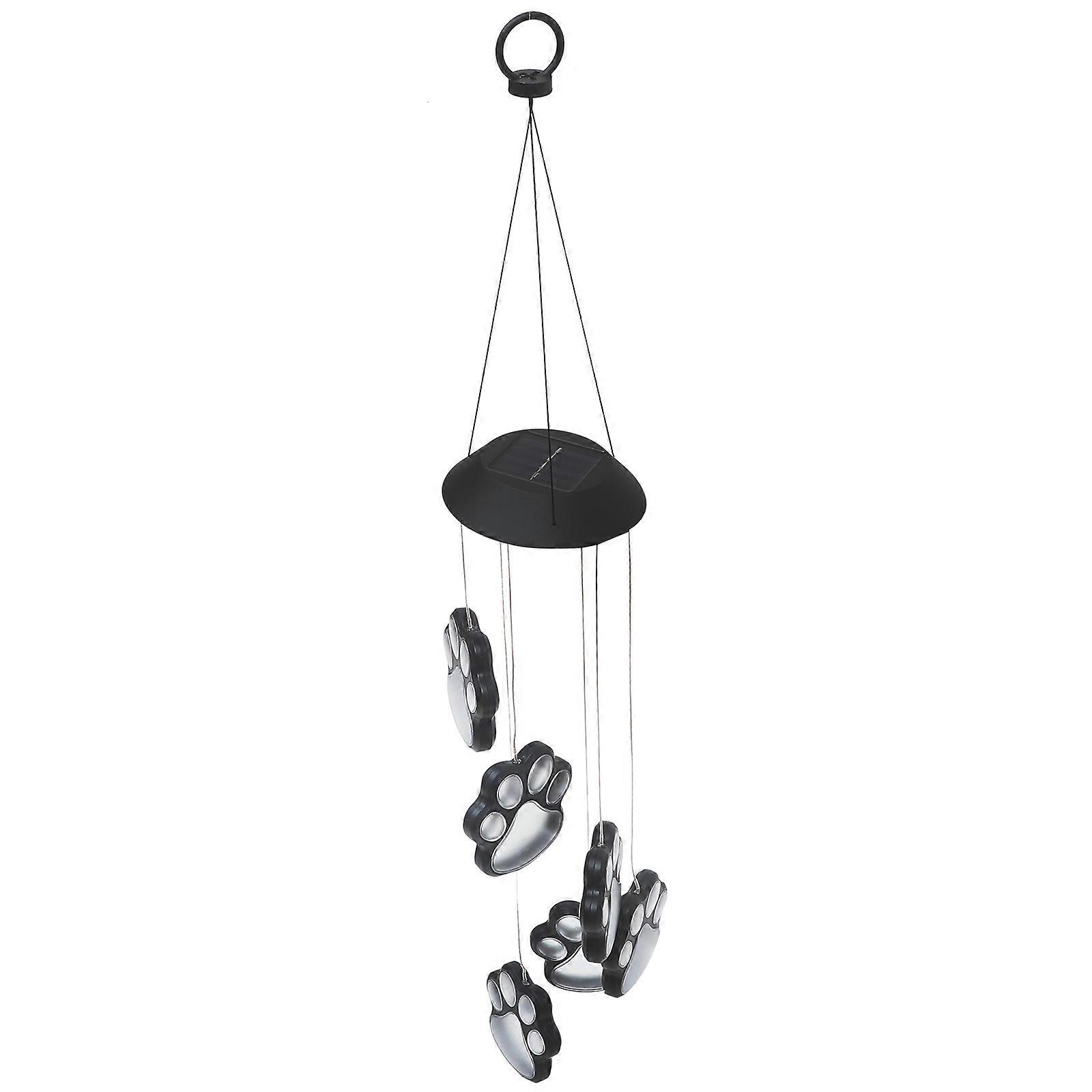 Solar Powered Wind Chime with for Outdoor Decoration Black Plastic and Metal 6.5 Inches