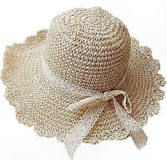 Zonnehoed met brede rand voor dames - Opvouwbare strandhoed met UV-bescherming voor buitenactiviteiten (Beige)