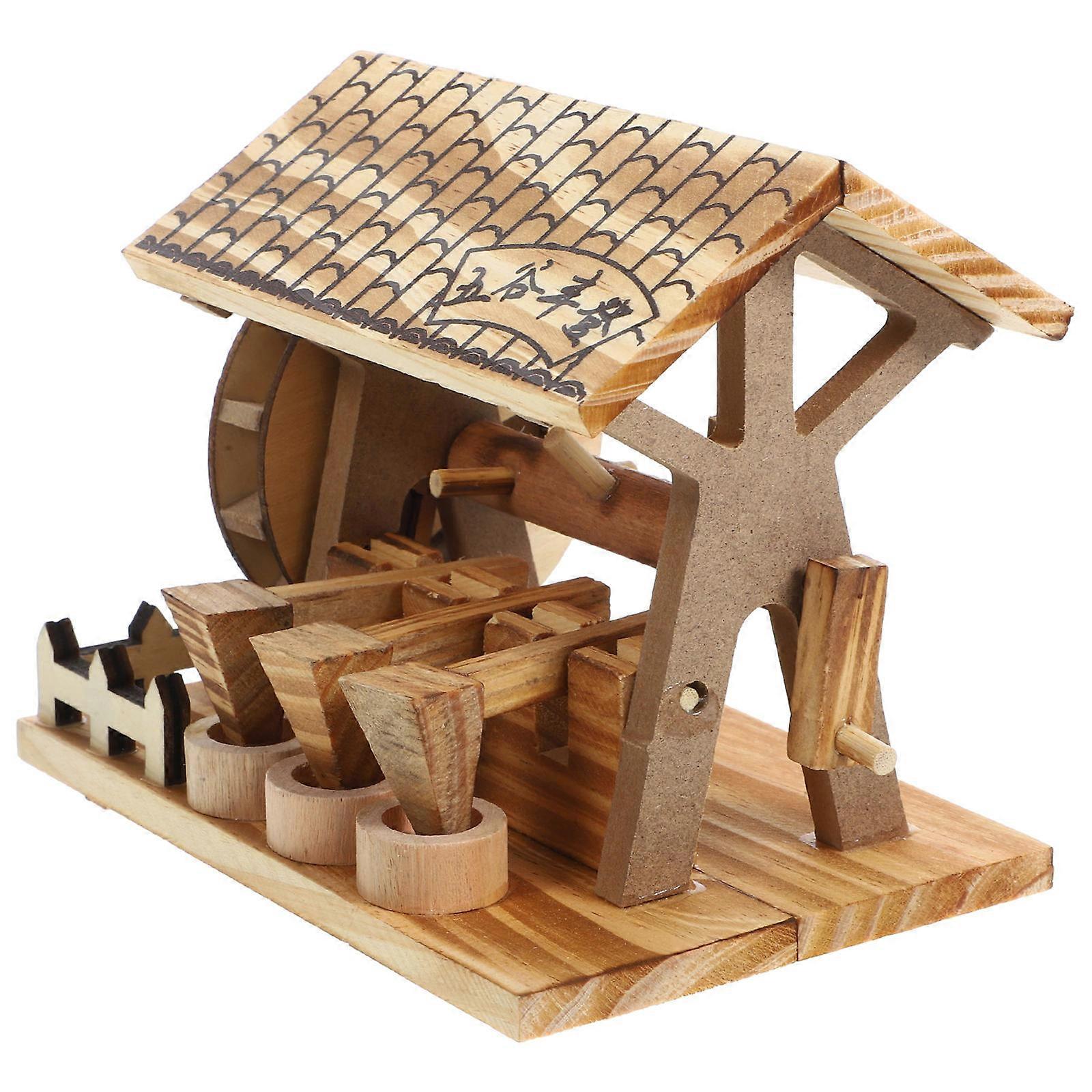 Wooden Waterwheel Model Craft for Home Decor Khaki Color Small Size 5 9 Inches