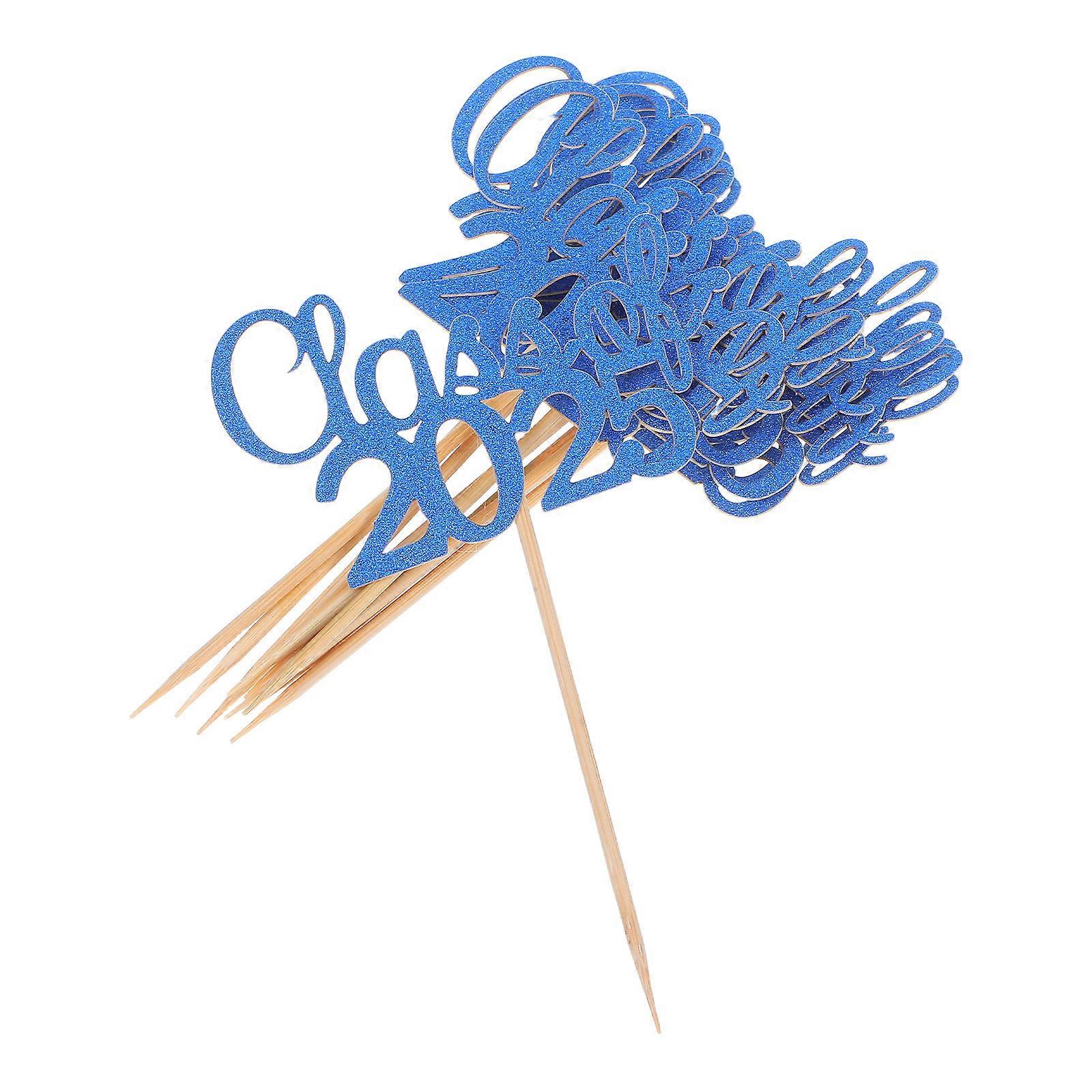 Blue Graduation Hat Cake Topper for Home Celebration Durable Paper and Bamboo Unique Design 10pcs