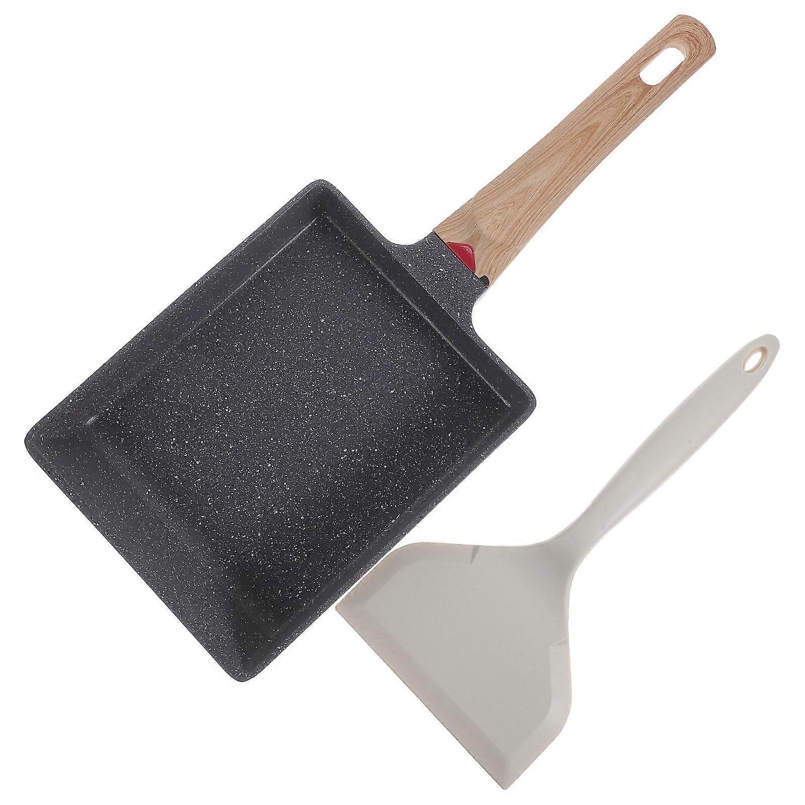 Nonstick Cooking Pan with Even Heat Distribution for Home Use Black Silicone and Wood Material