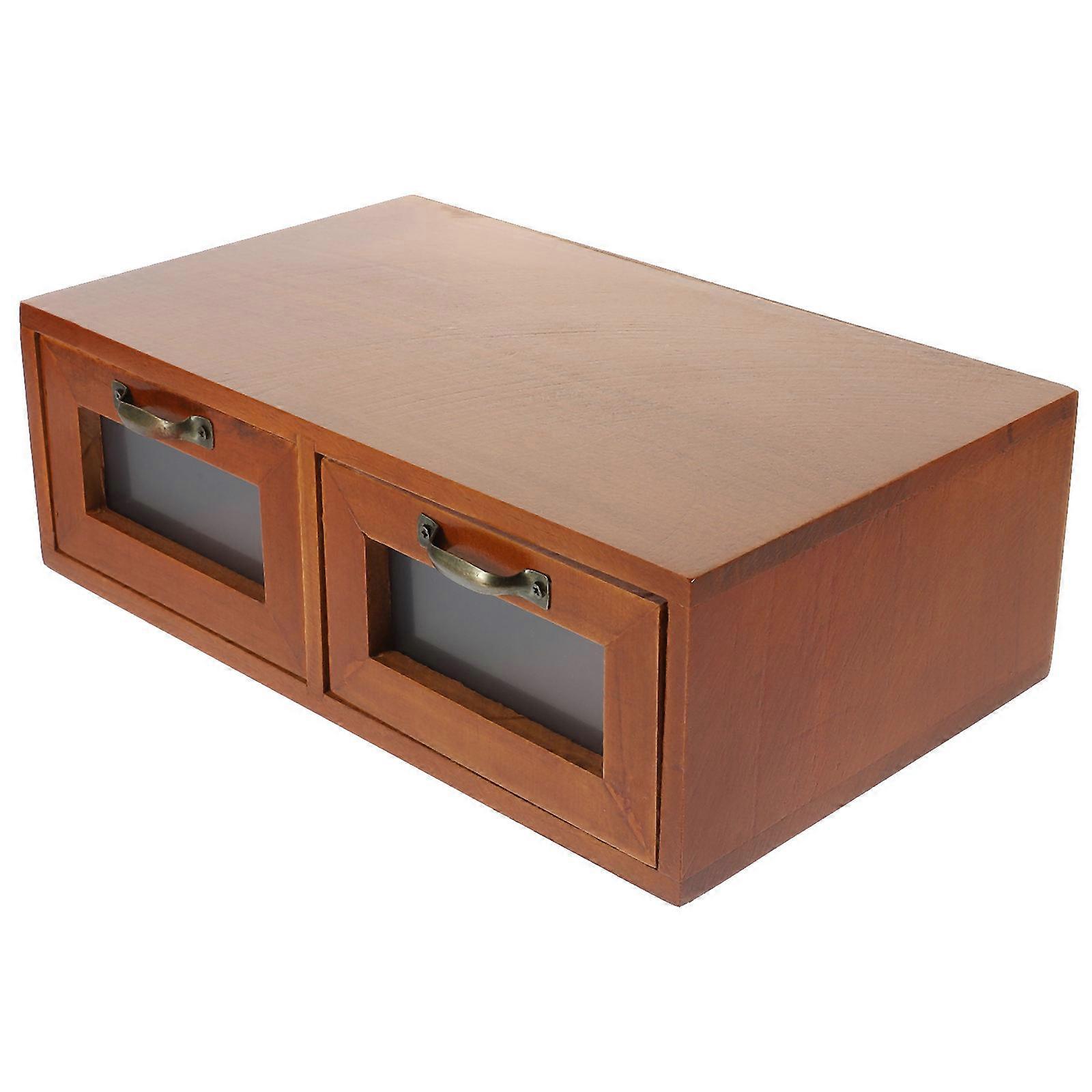 Multi-Function Desk Organizer With Drawers For Women In Brown Wooden Style 1Pack
