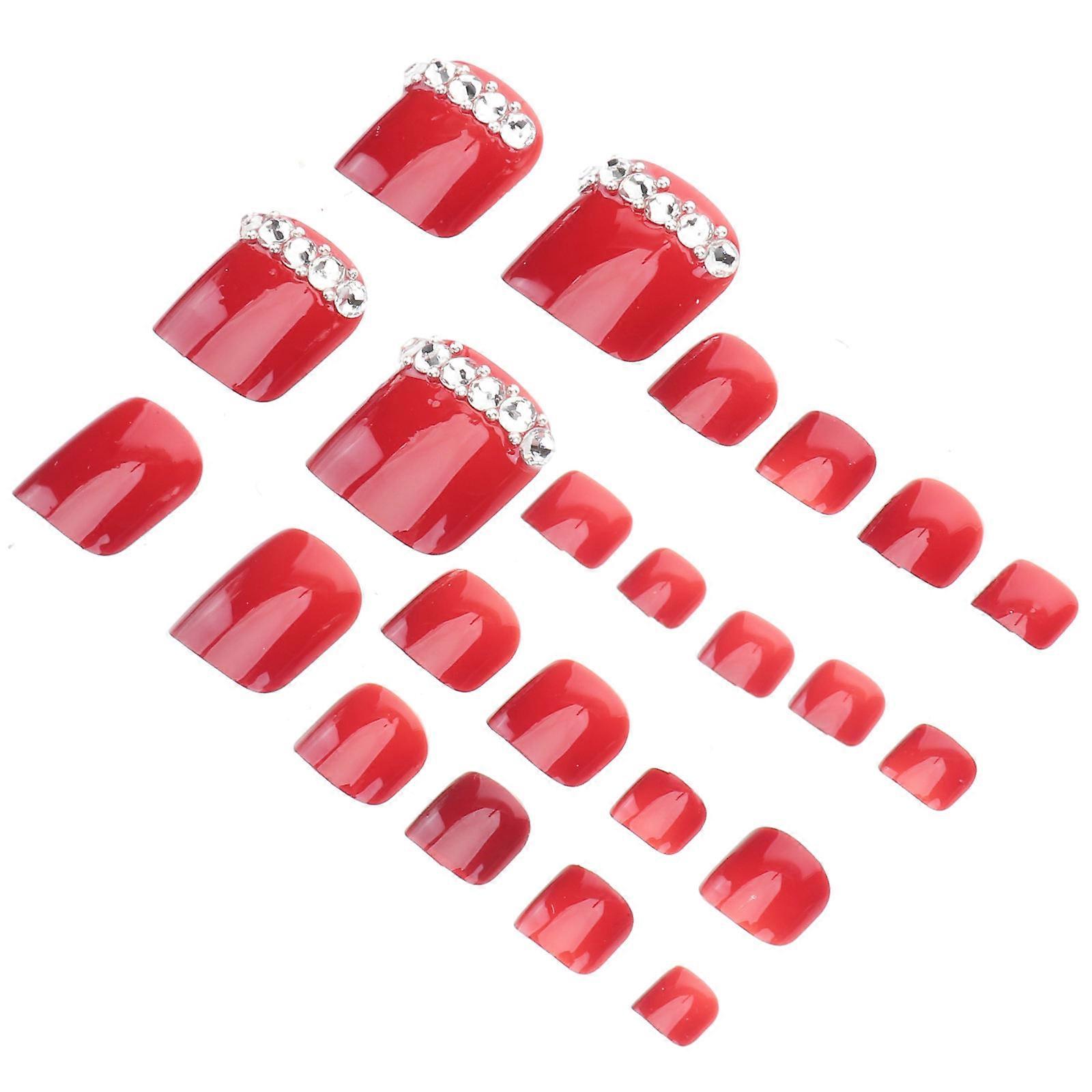 Full Cover False Nails Fake Toe Nails Wine Red Natural Style Wedding Parties 24Pcs/Set 2Sets