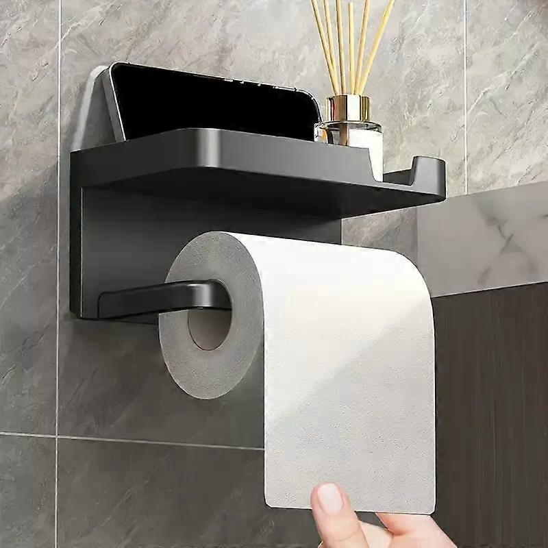 Self-Adhesive Wall-Mounted Bathroom Tissue Holder with Storage Rack
