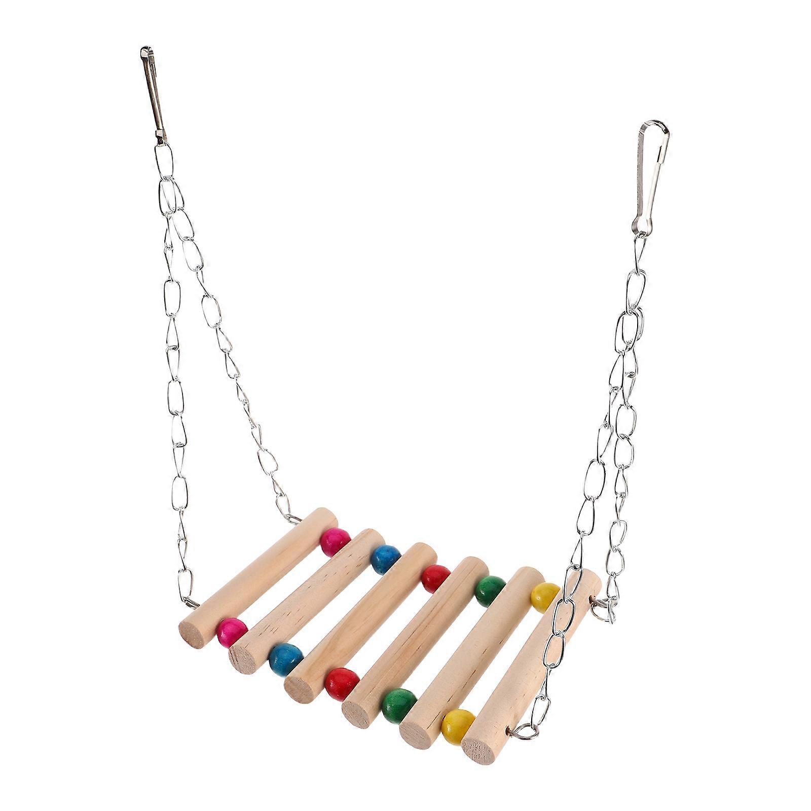 Wooden Bird Swing with Ladder Bridge for Parrots, Parakeets, and Cockatiels – Pine Wood Climbing Staircase Cage Accessory with Stainless Steel