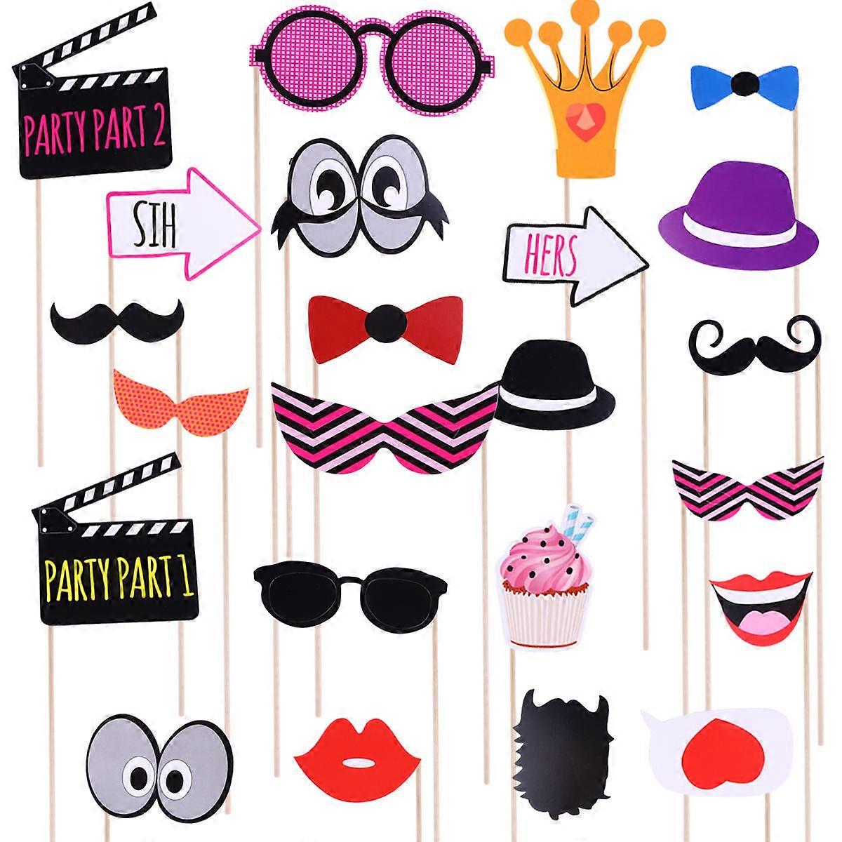 Creative Photo Prop Set 22Pcs Handheld Shapes Wedding Theme Photo Supplies Assorted Color Selfie Props