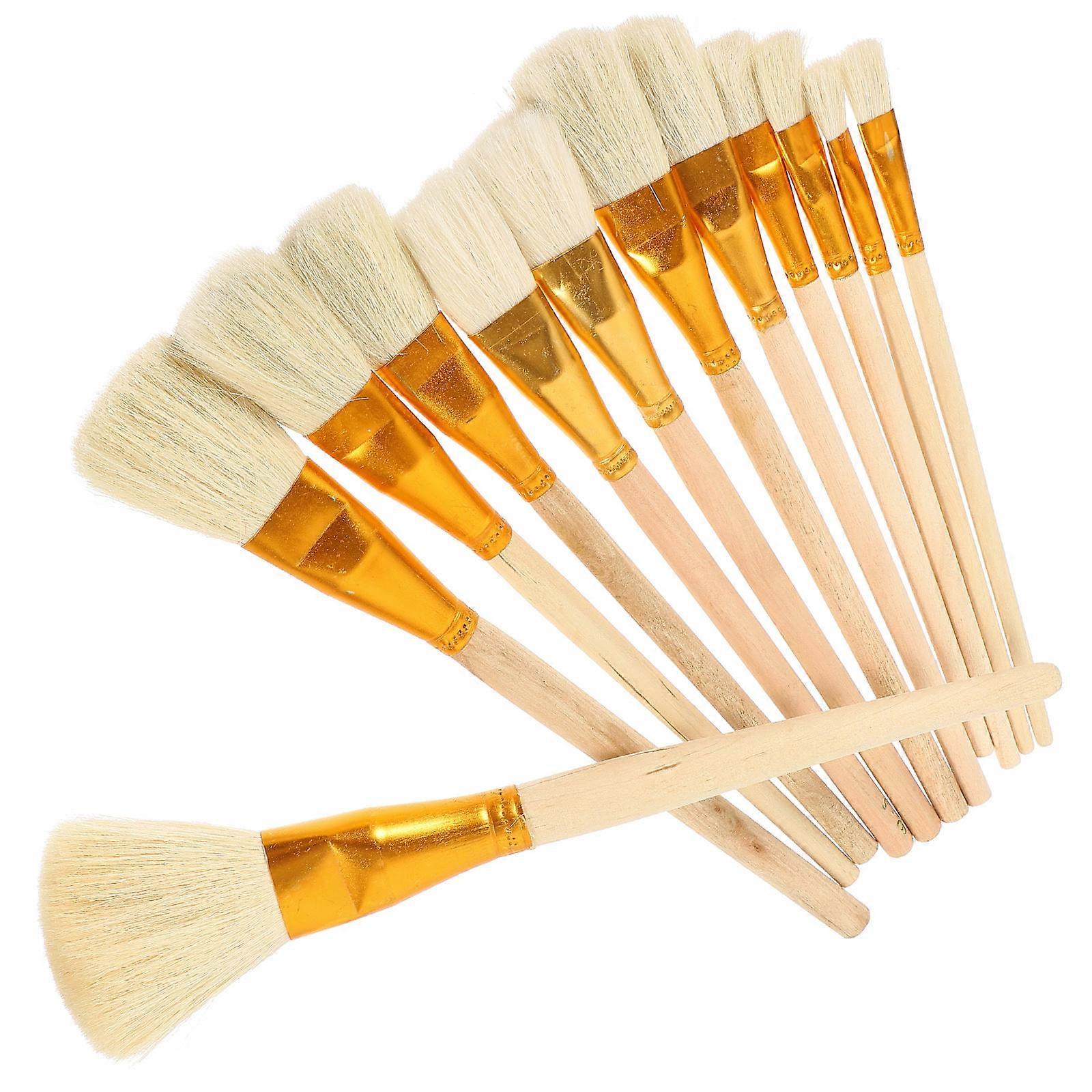 Acrylic Paint Brush Set with Wooden Handle and Wool Bristles for Painting Use 12 pcs