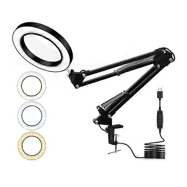 10X LED Magnifying Lamp 110mm Tricolor LED Illuminated Magnifier with Clamp for Reading Embroidery 4.3in
