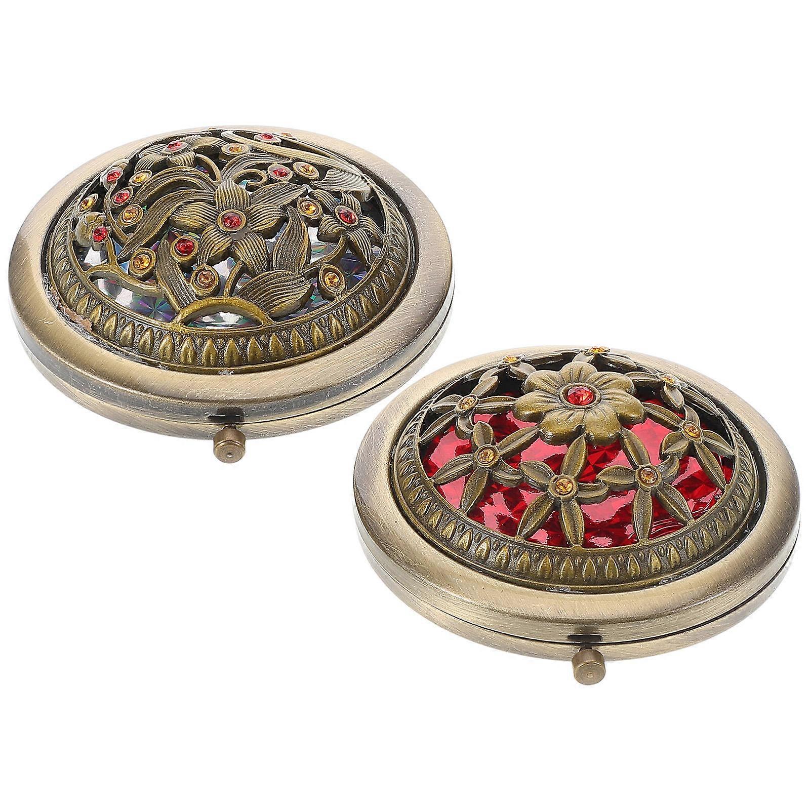 Compact Vintage Cosmetic Mirror Set – 2pcs Retro Pocket Makeup Mirrors for Travel & Purse, Portable Handheld Design
