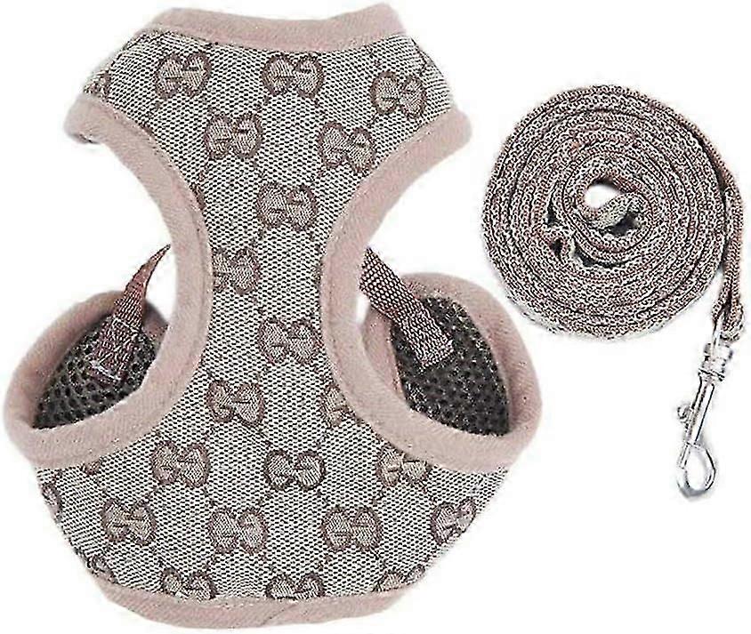 Dog Harness and Lead, Adjustable Soft Mesh Vest Harness Leash Set Mesh Padded Plaid Escape ProofS)