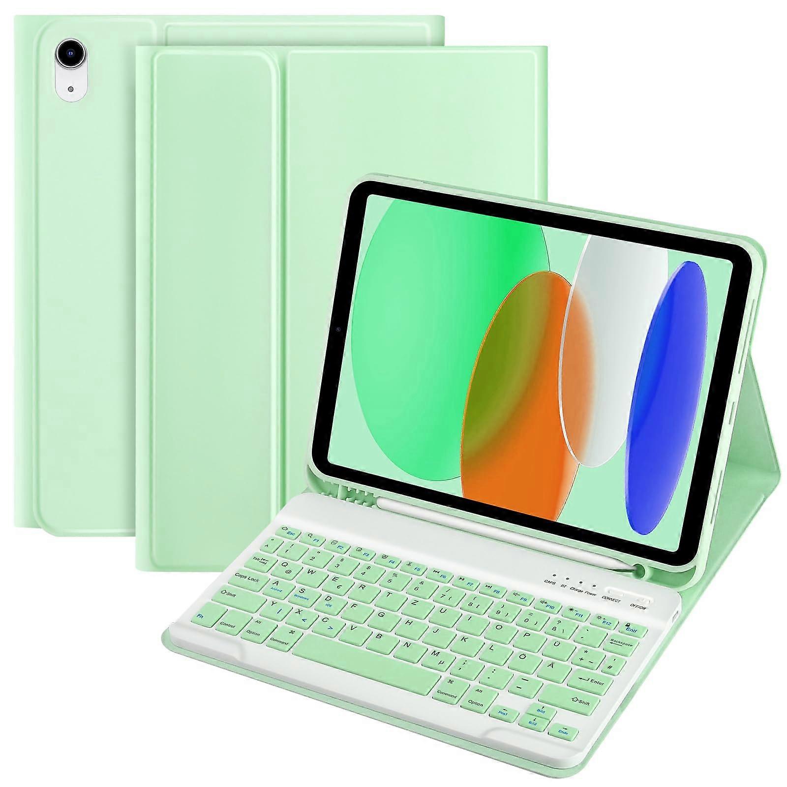 iPad 11th/10th Gen Keyboard Case with A16 Chip (/), Detachable Wireless Bluetooth Cover, QWERTZ German in Green