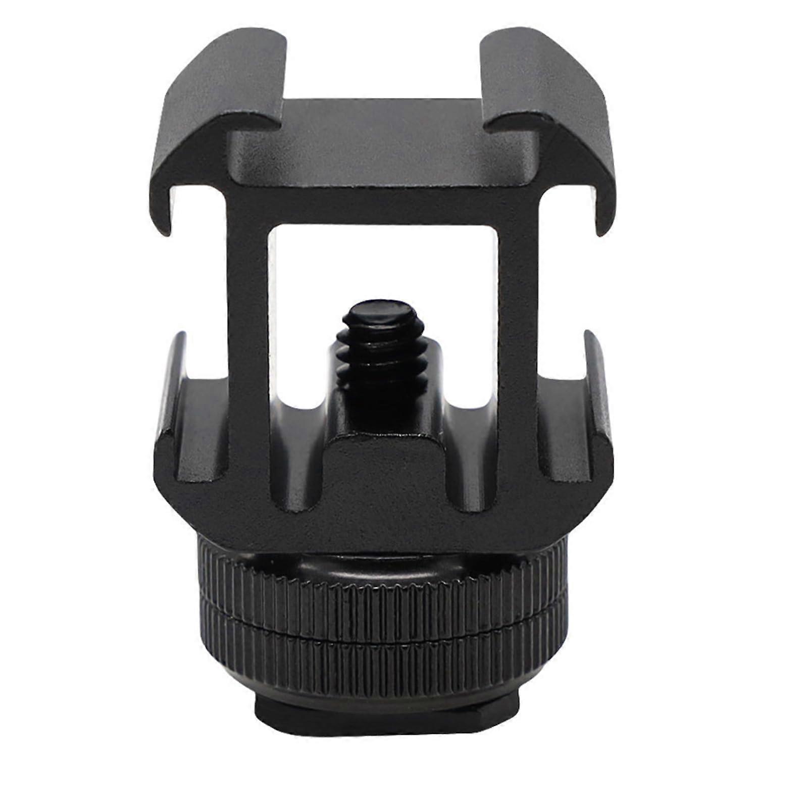 Triple Hot Shoe Mount Portable Metal Camera Bracket Adapter for Video Recording DSLR and Mirrorless Cameras