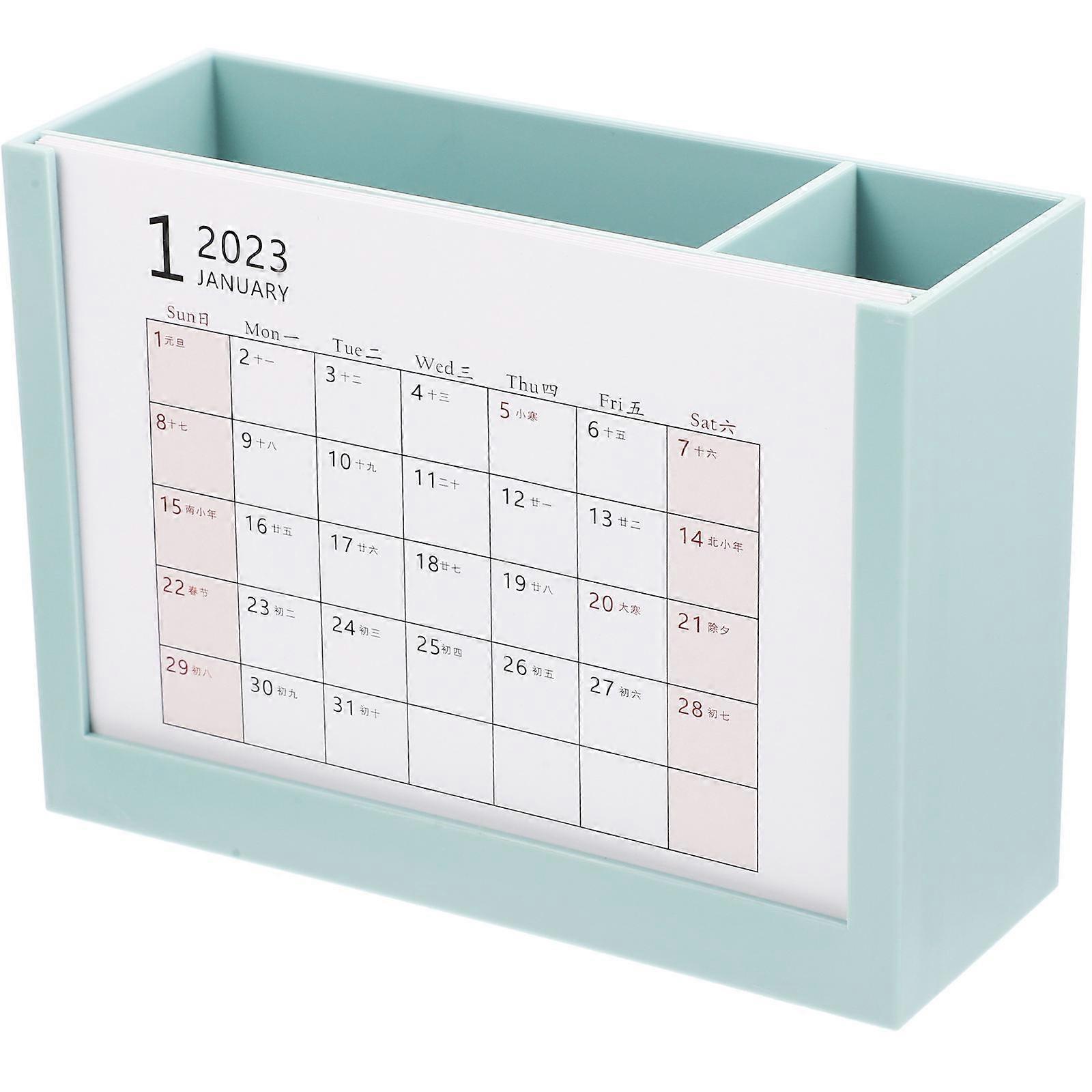 Rectangular Sky-Blue Calendar And Pen Storage Box For Workplace Organization 1Pack