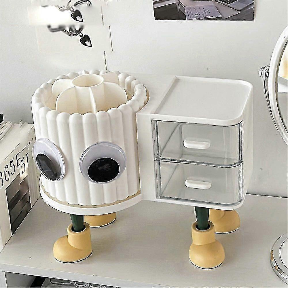 Rotating Makeup Organizer with Drawers and Compartments for Brush Storage
