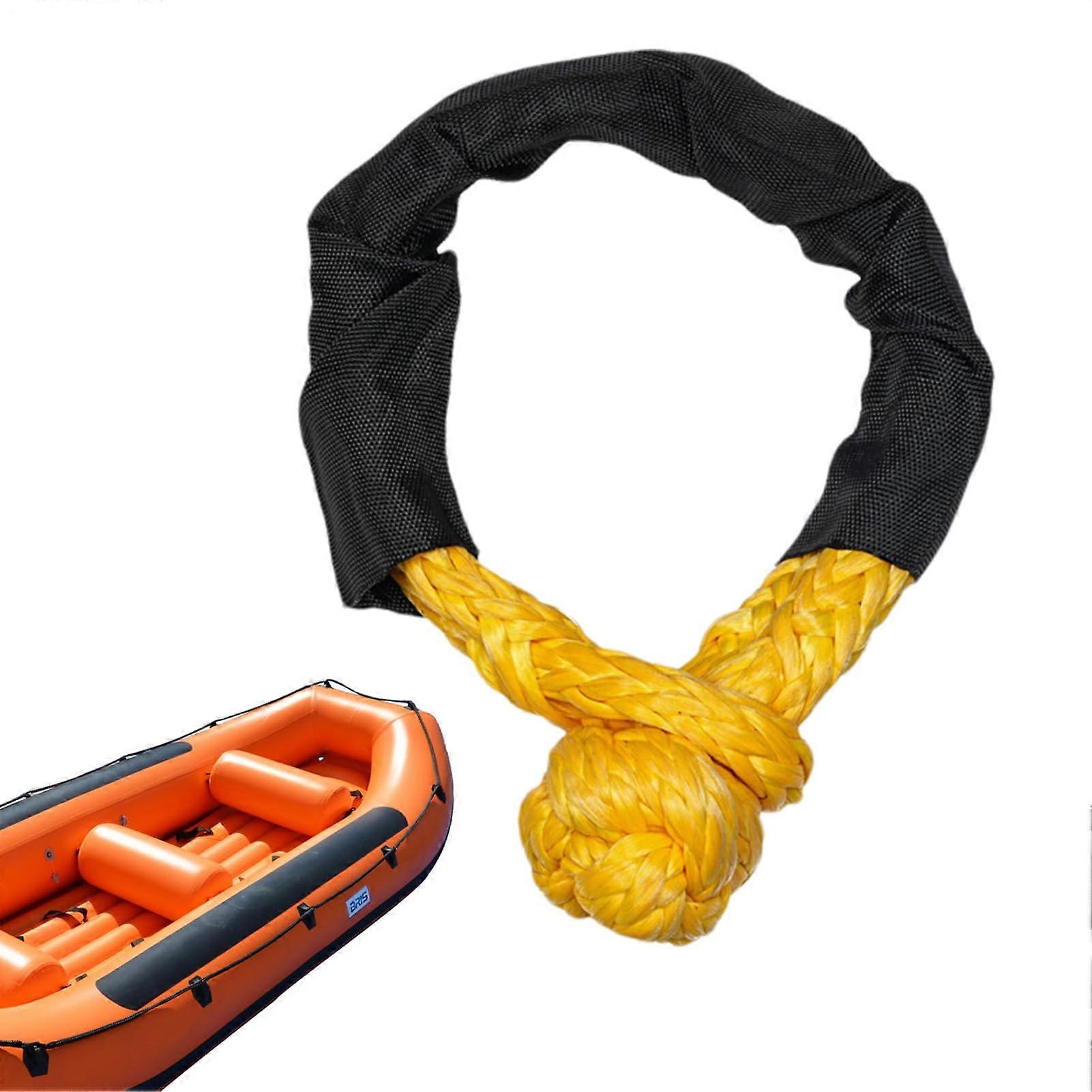 Robust energy towing rope with 2 soft shackles – soft bow, synthetic rope, heavyduty recovery