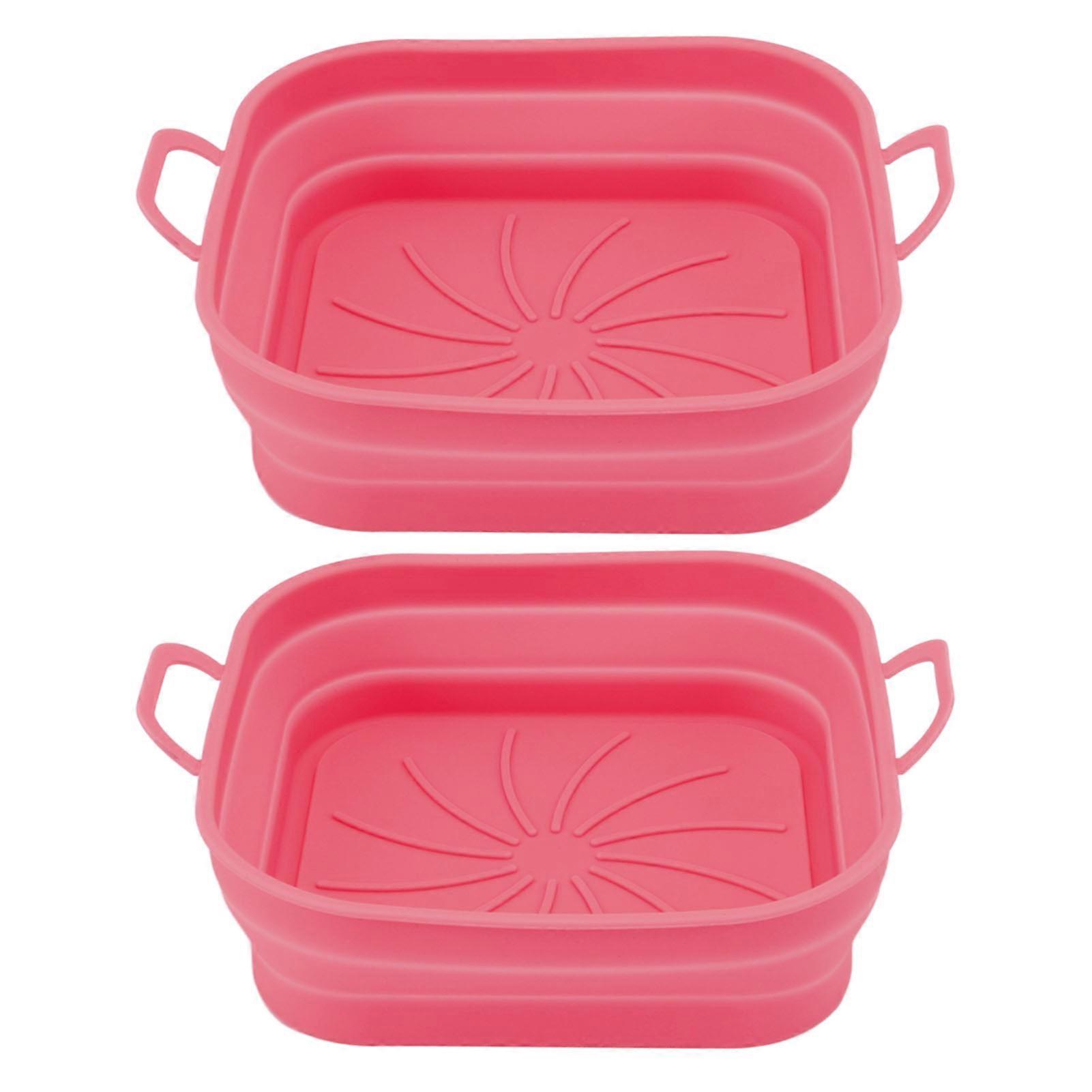 2 Pieces Silicone Deep Fryer Liners, Heat Resistant, Easy to Clean, Reusable Fryer Basket with Handles, Red