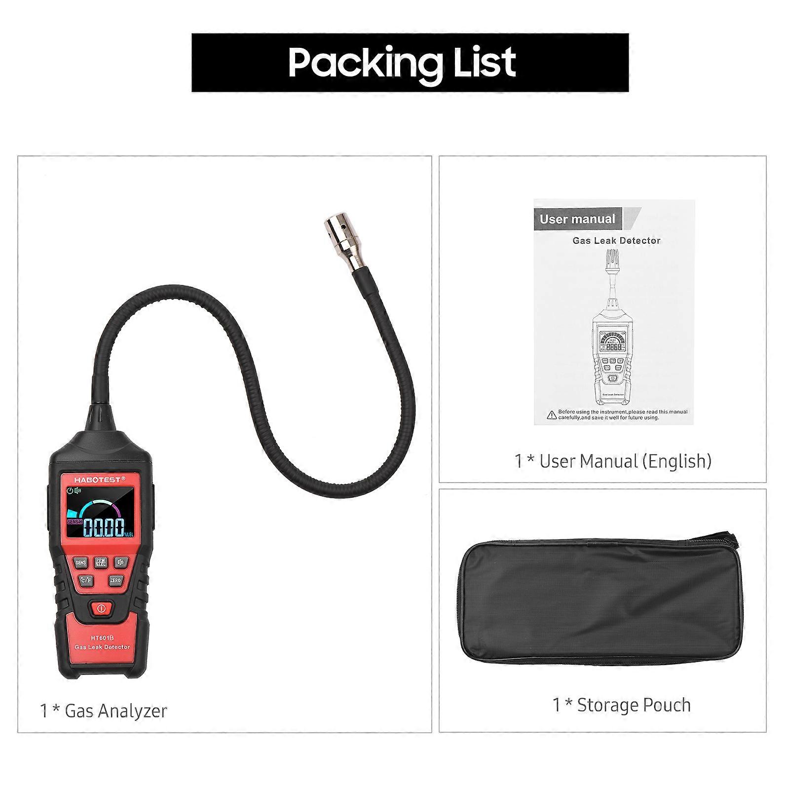 HABOTEST Portable Gas Analyzer HT601B Household Gas Leak Detector Gases Detector PPM Meter Methane Concentration Alarm Instrument