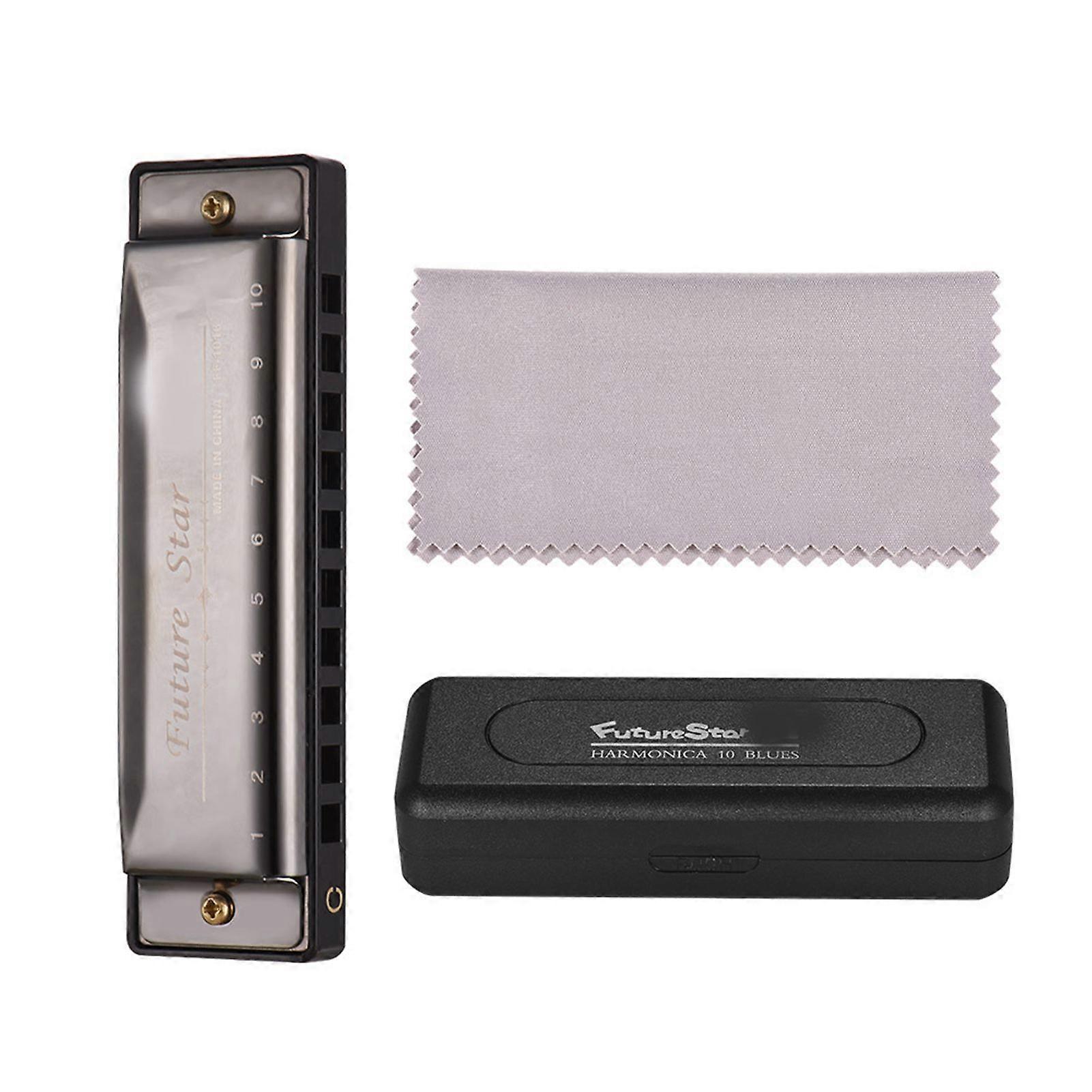 Key of C Diatonic Harmonica Mouthorgan with ABS Reeds Mirror Surface Design 10 Holes Blues Harmonica Perfect for Beginners Professional Students Kid B