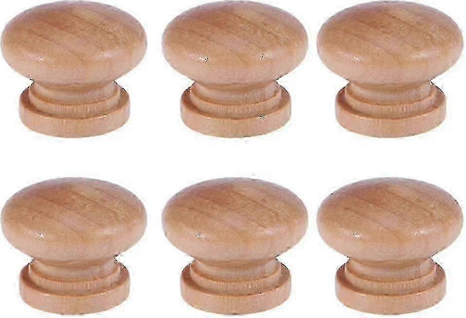 Round Wooden Pull Knobs Mushroom Shape 6-Pack for Cabinet Drawer