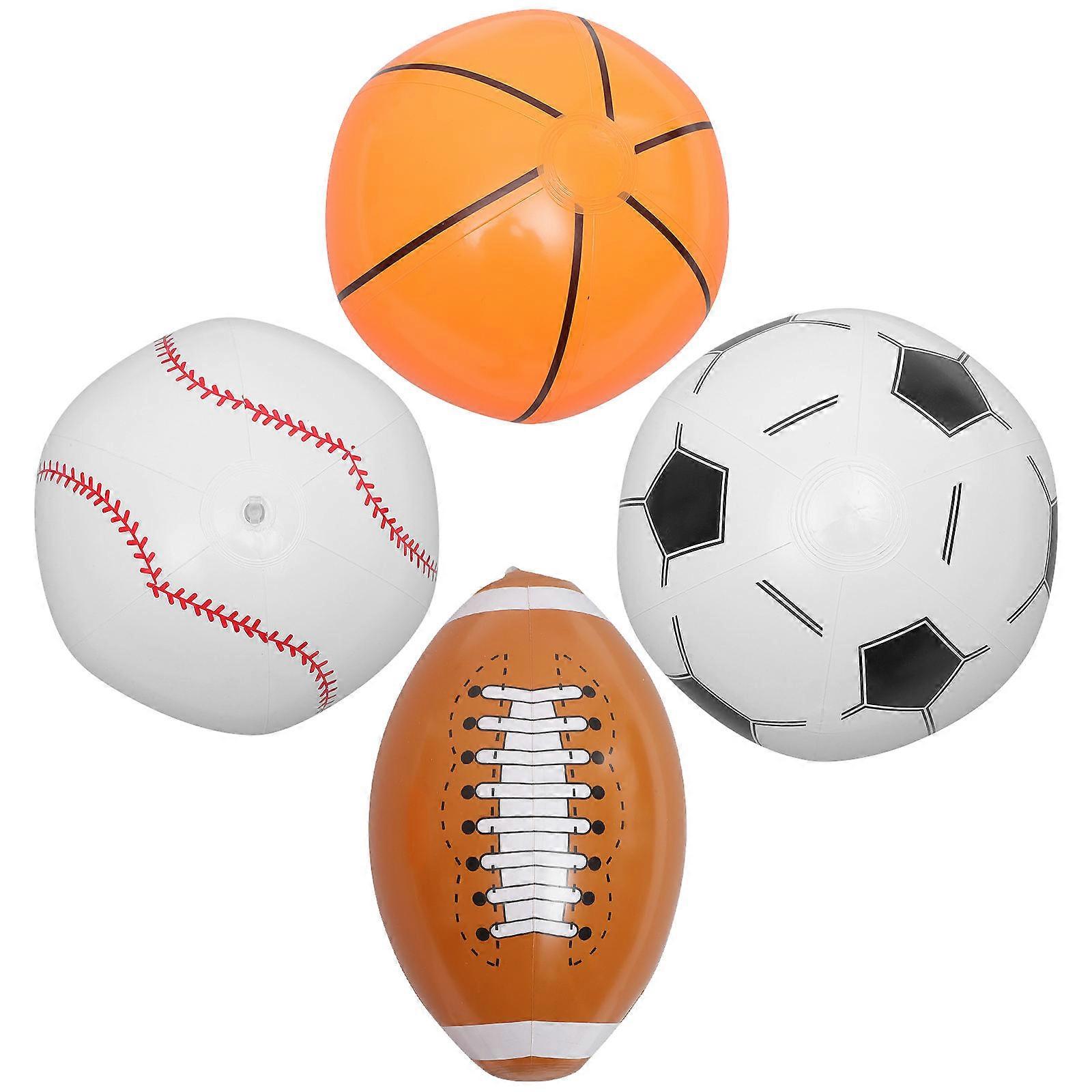 4pcs Inflatable Beach Balls Set – Soccer, Basketball, Baseball, Football for Sports, Parties, Outdoor Play – Lightweight, Easy Inflate, Safe Fun