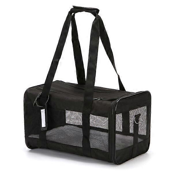 Soft-sided pet dog cage, size M, black, with removable base and wool bed