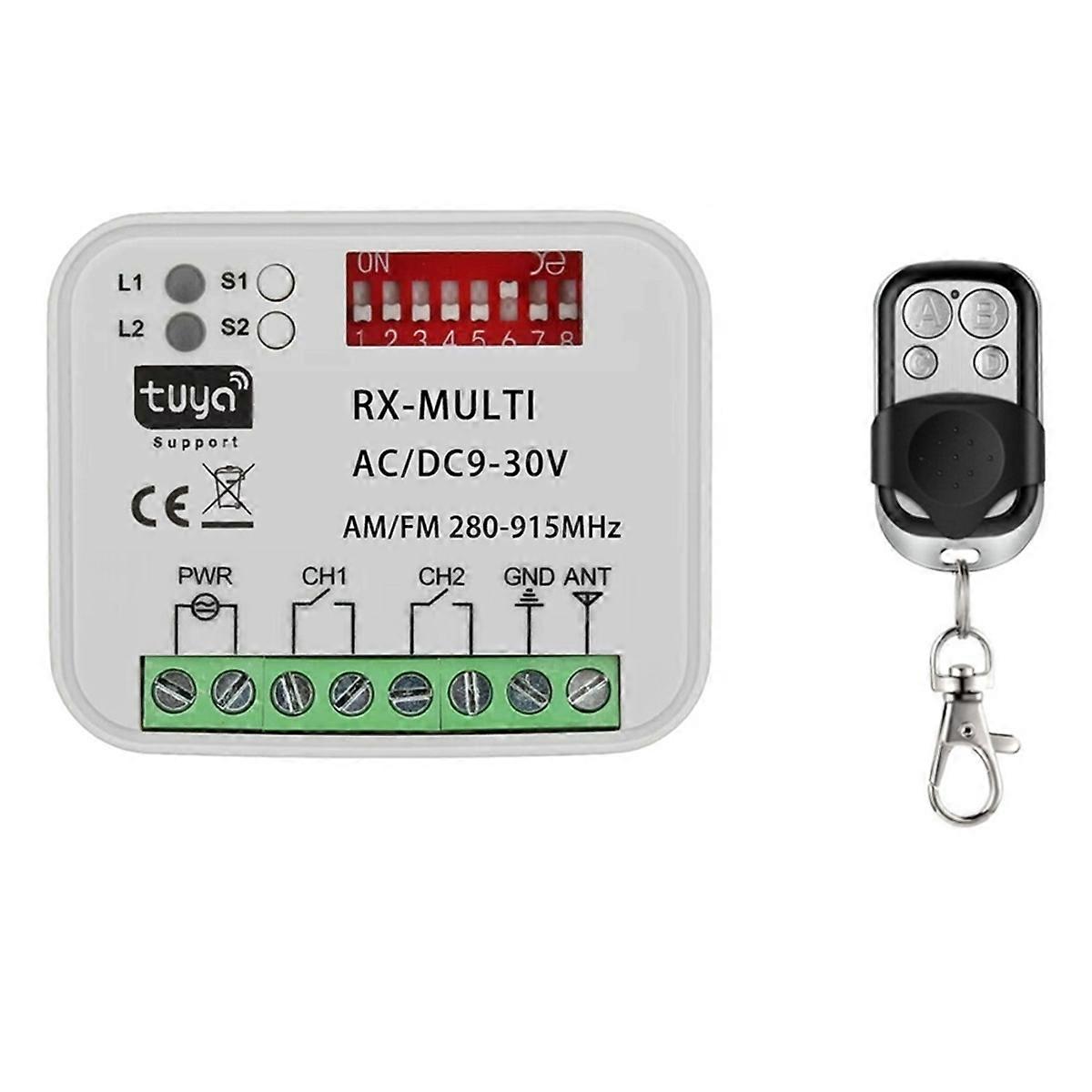 Tuya WiFi Garage Door Switch 280-915MHz Multi-Frequency Control Receiver AC DC 9-30V Universal with Remote Control