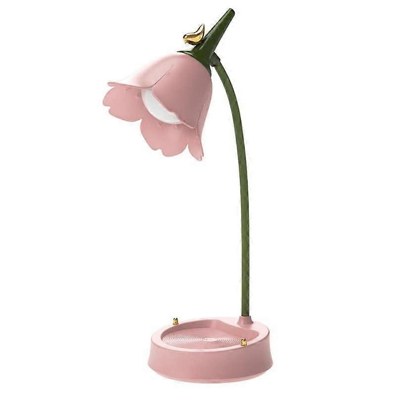 Flower LED Desk Lamp Cordless Gooseneck Dimmable Touch Rechargeable Battery Pink For Bedroom And Study