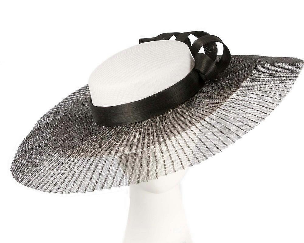 Large white & black boater hat by Fillies Collection S276BW