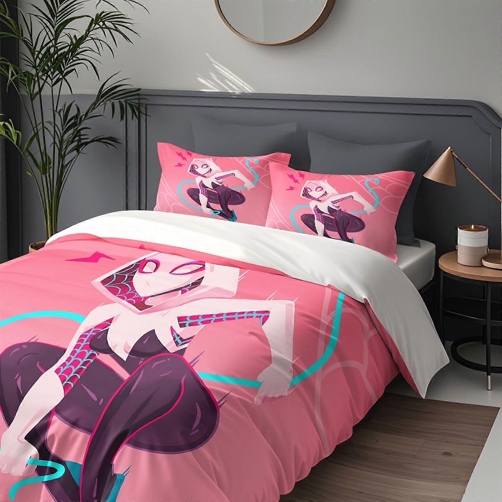 TE961 3pcs MARVEL Spider Gwen Cartoon Bedding Sets - Soft Comfortable Quilt Covers & Pillowcases, Lightweight Warm All-Season Decor, Mac