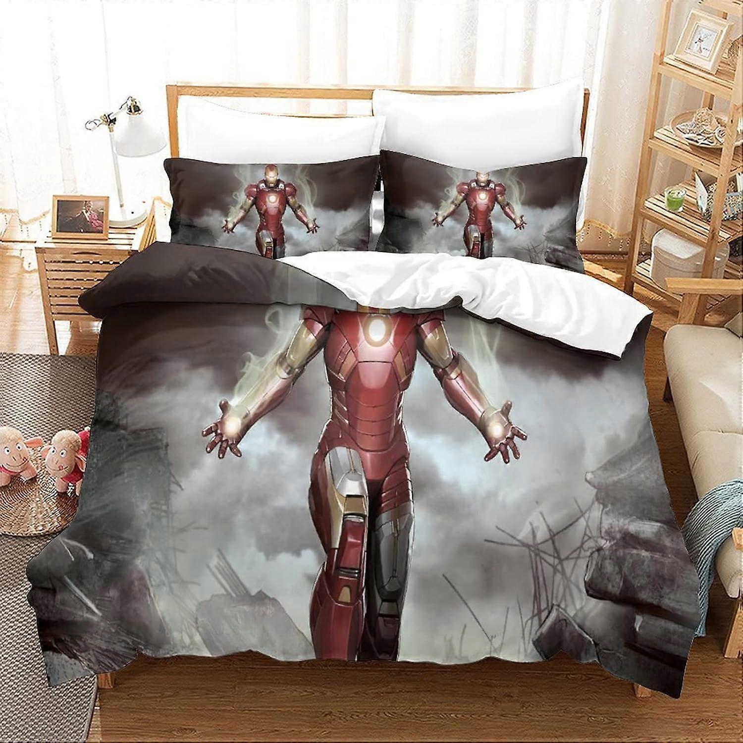 Iron Man Duvet Cover Set for Kids Youth Adults Duvet Covers King Size Bedding Set with Pillowcases Soft Microfiber Quilt Cover with Zipper Closure Eas