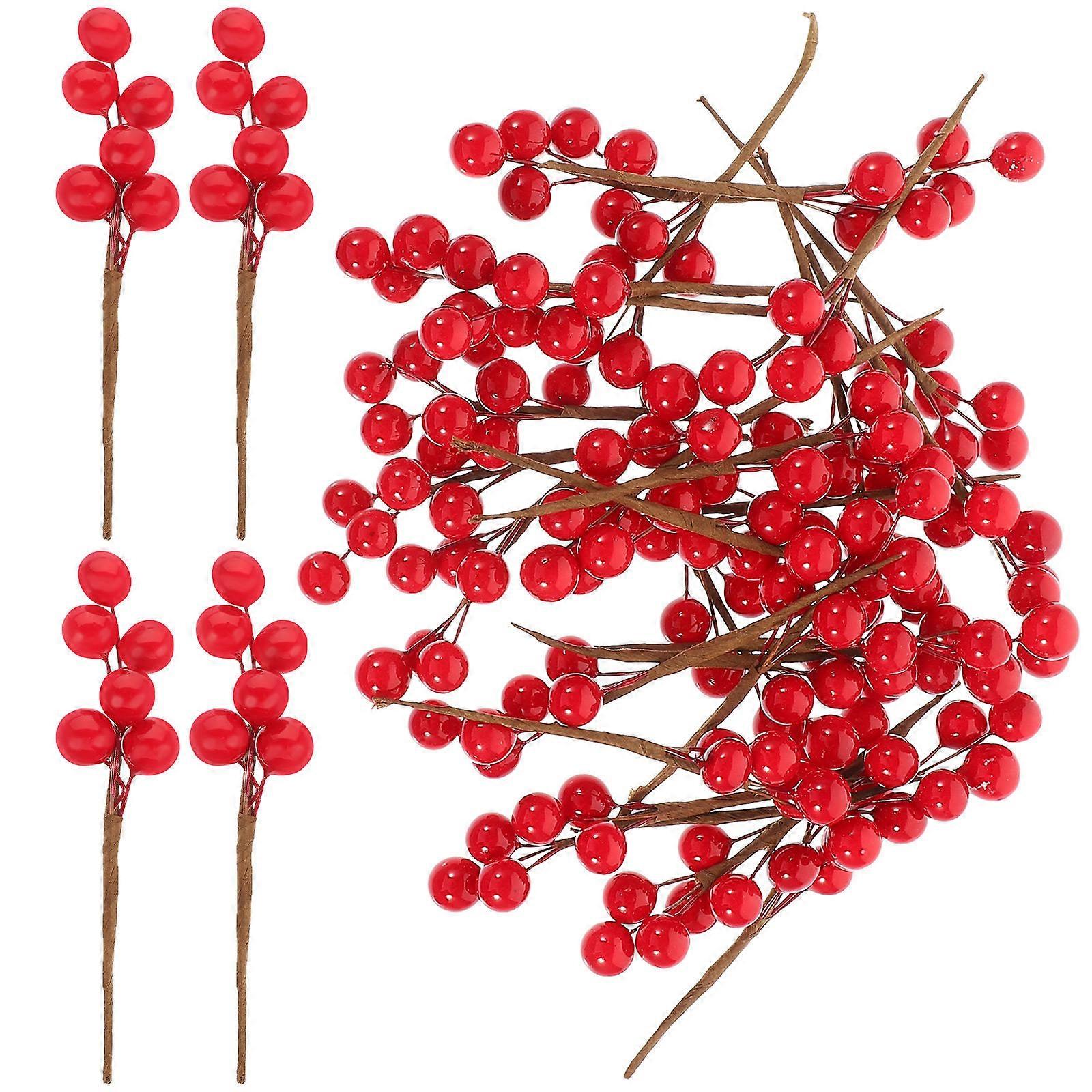 Red Berry Twig Stem Christmas Tree Ornaments Wire Decoration 30Pcs