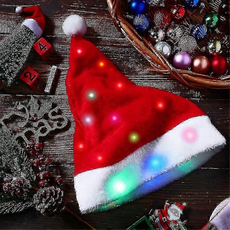 Christmas Hat With Led Lights Funny Santa Hat Plush Faux Fur Xmas Holiday Hat--2PCS MIX