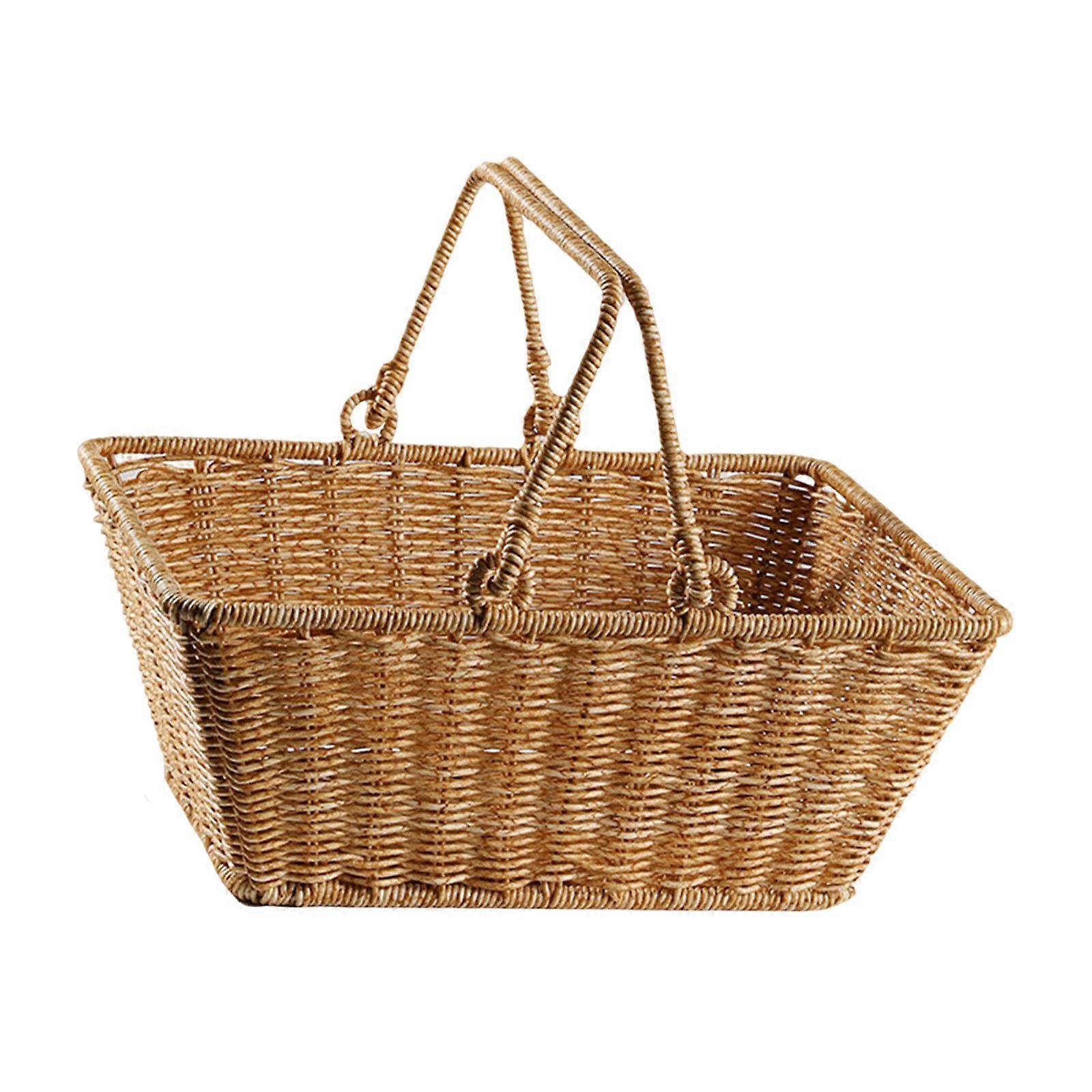 Picnic Storage Basket Multifunctional Handheld Lightweight with Foldable Handle