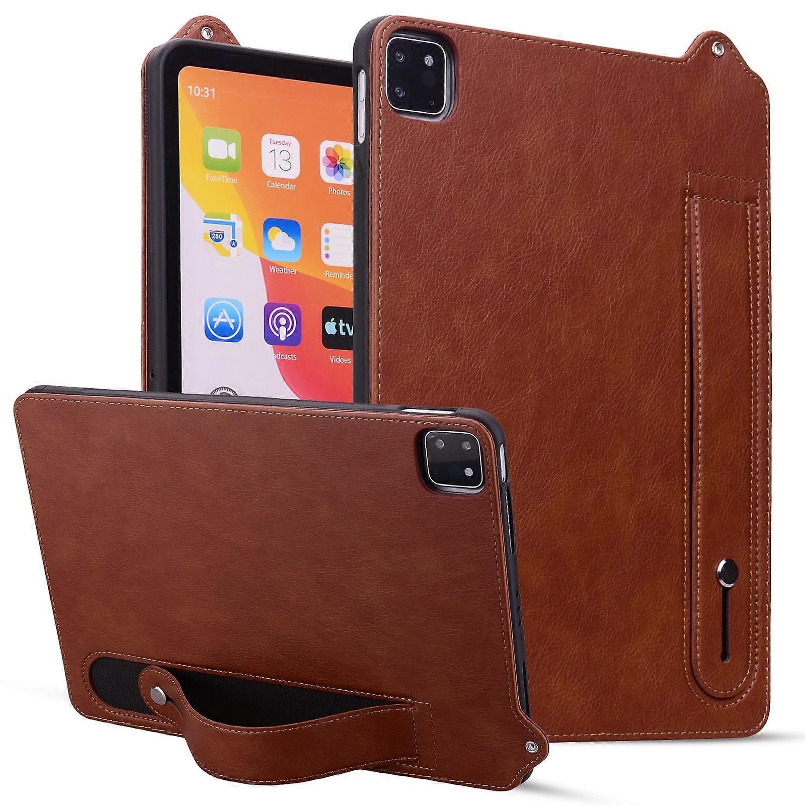 Soft Wrist Brace Leather Back Case For compatible with iPad Pro 11 M4 2024 A2836/A2837/A3006,Brown