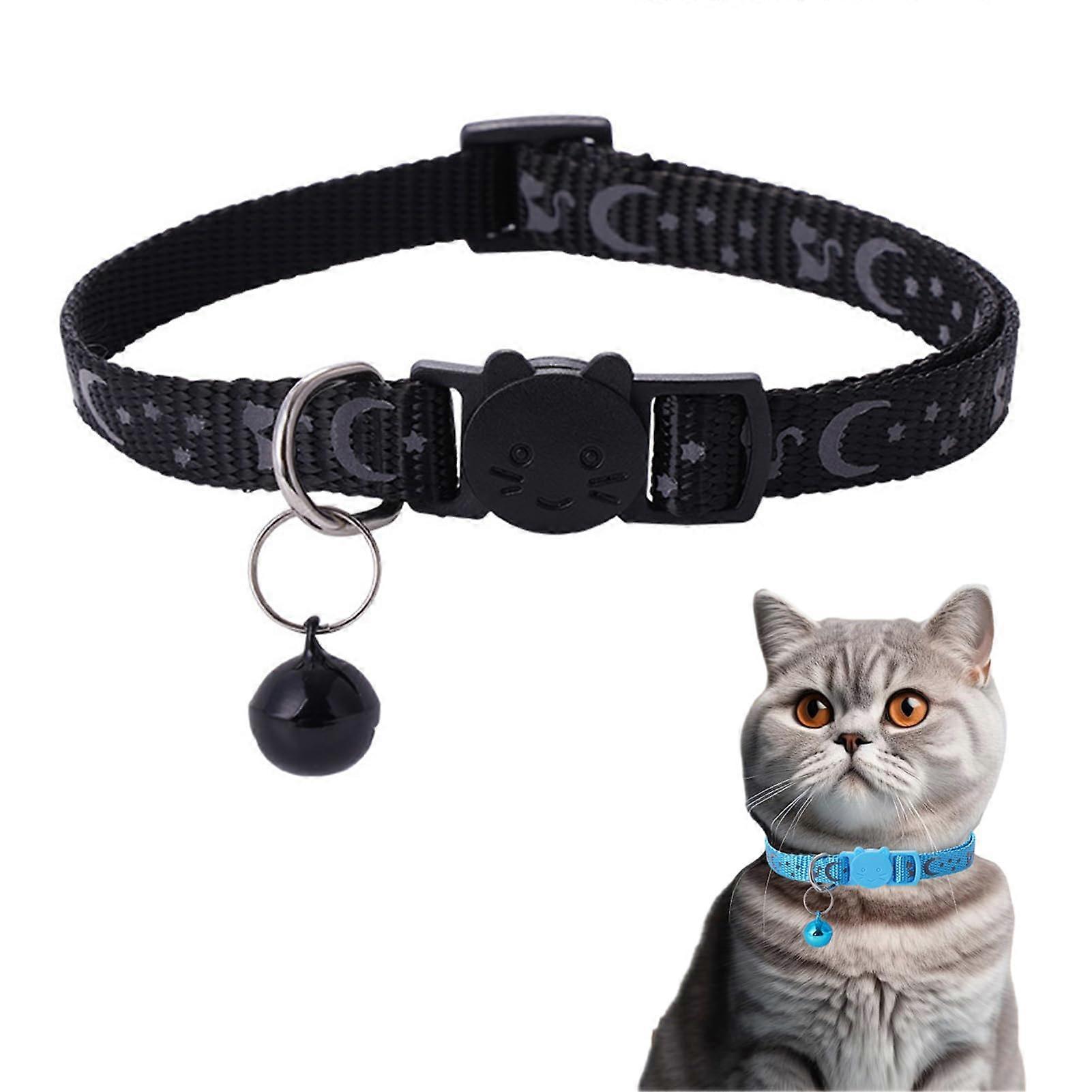 Reflective Cat Collar With Bell, Soft Nylon Adjustable QuickRelease Collar For Cats And Kittens, Black