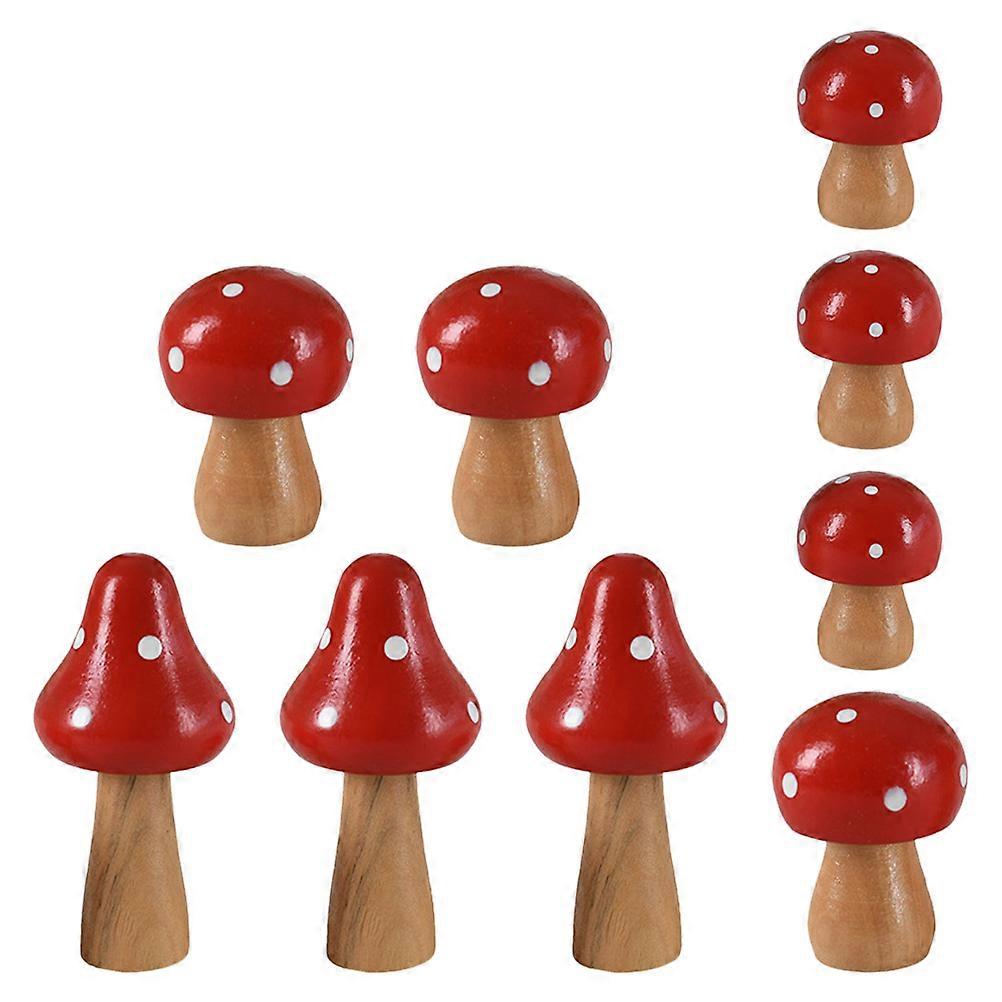 Mini Wood Mushroom Wooden Mushroom Adornment for Decor 9Pcs Set