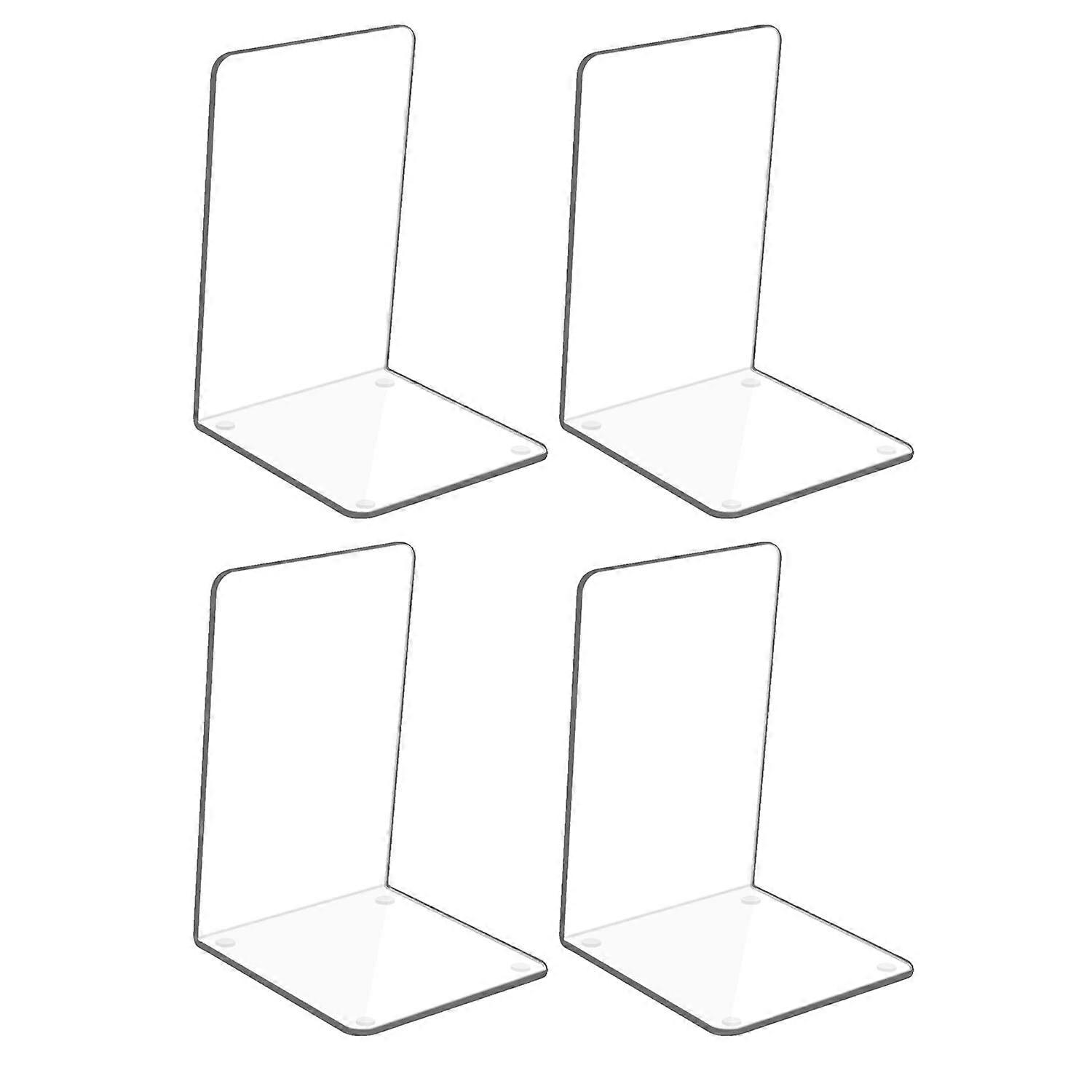 Book Ends 4Piece Acrylic Book Ends for Heavy Books, Clear NonSlip Desktop Shelf 7.08 x 4.72 in