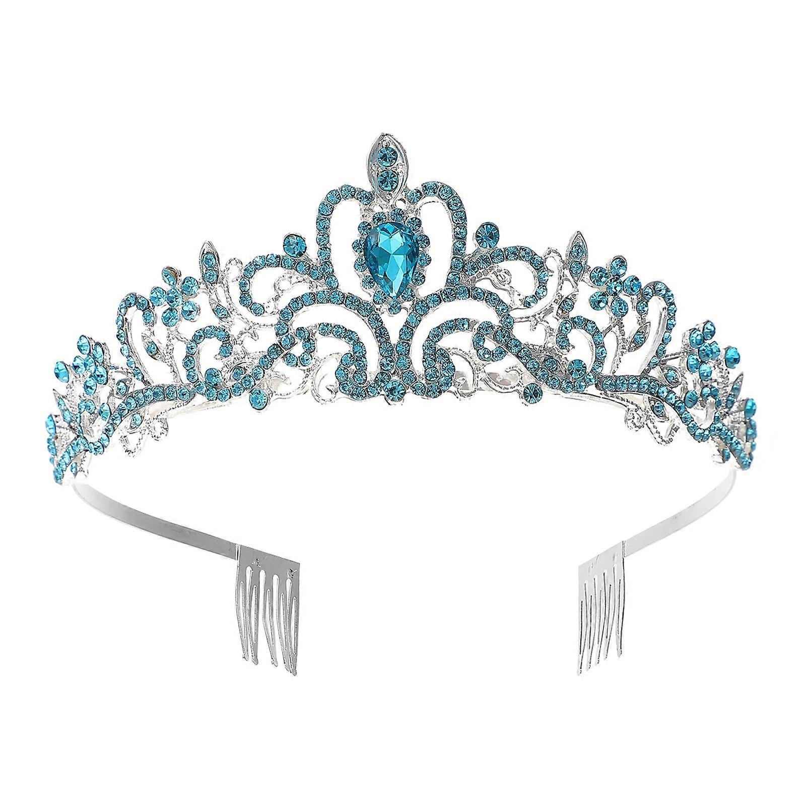 Charming Bride Tiara Crown for Decor 5Pcs Blue Wedding Rhinestone